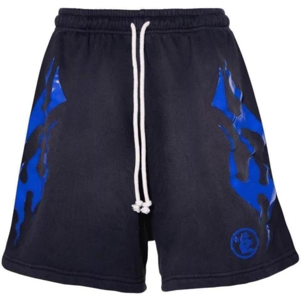 Hellstar Flame Shorts Black Blue