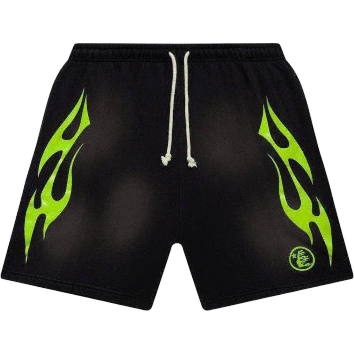 Hellstar Flame Shorts Black Green