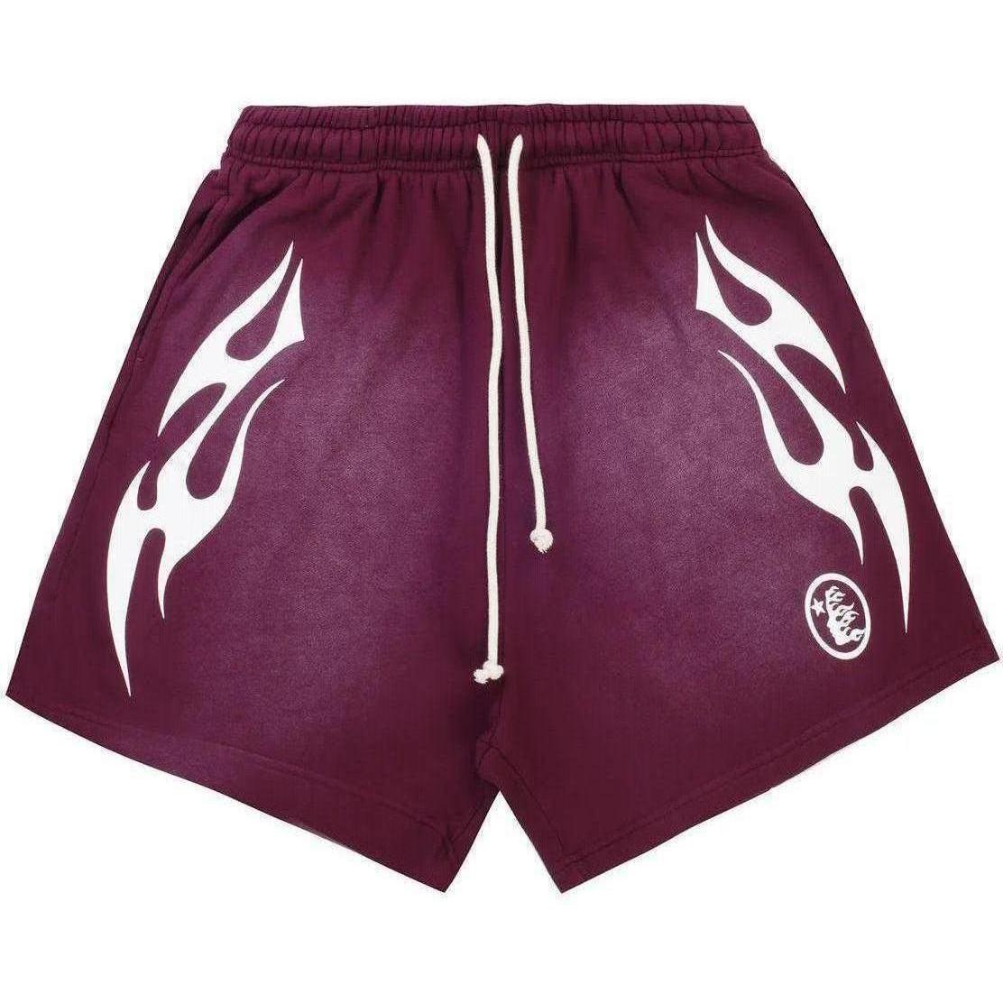 Hellstar Flame Shorts Burgundy White