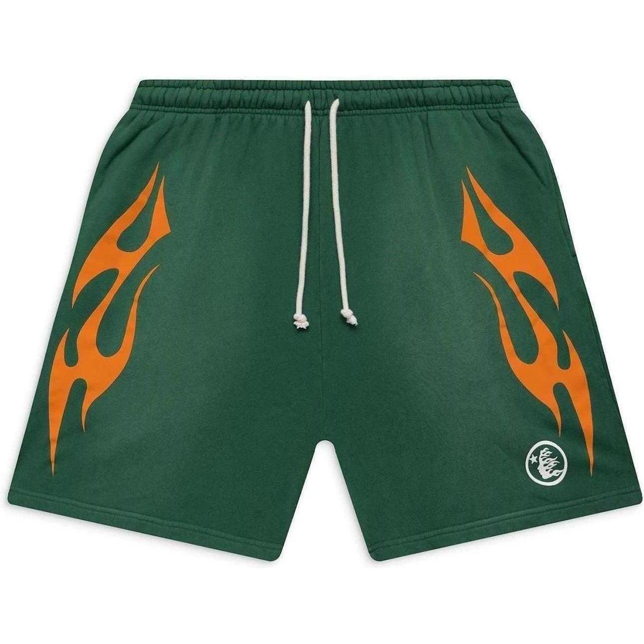 Hellstar Flame Shorts Green Orange