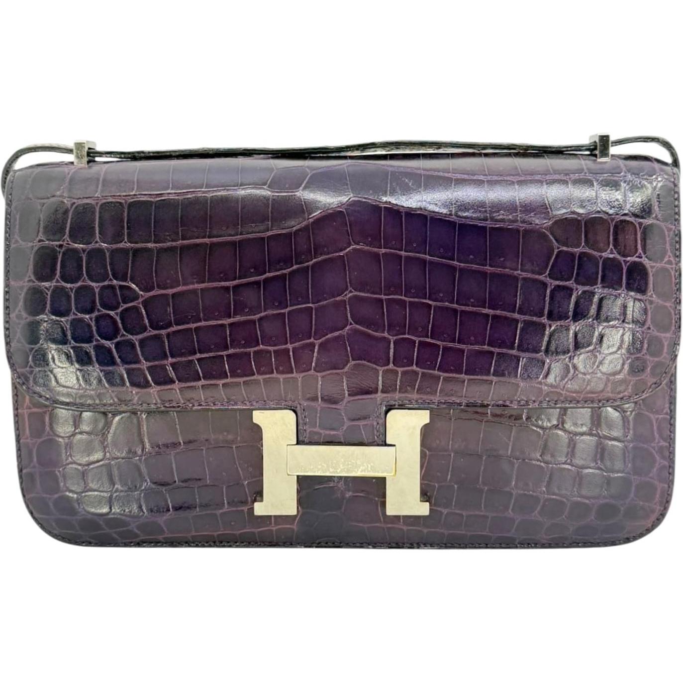 Hermes Constance Elan25 Amethyst Nilo Croc Shiny Palladium Hardware