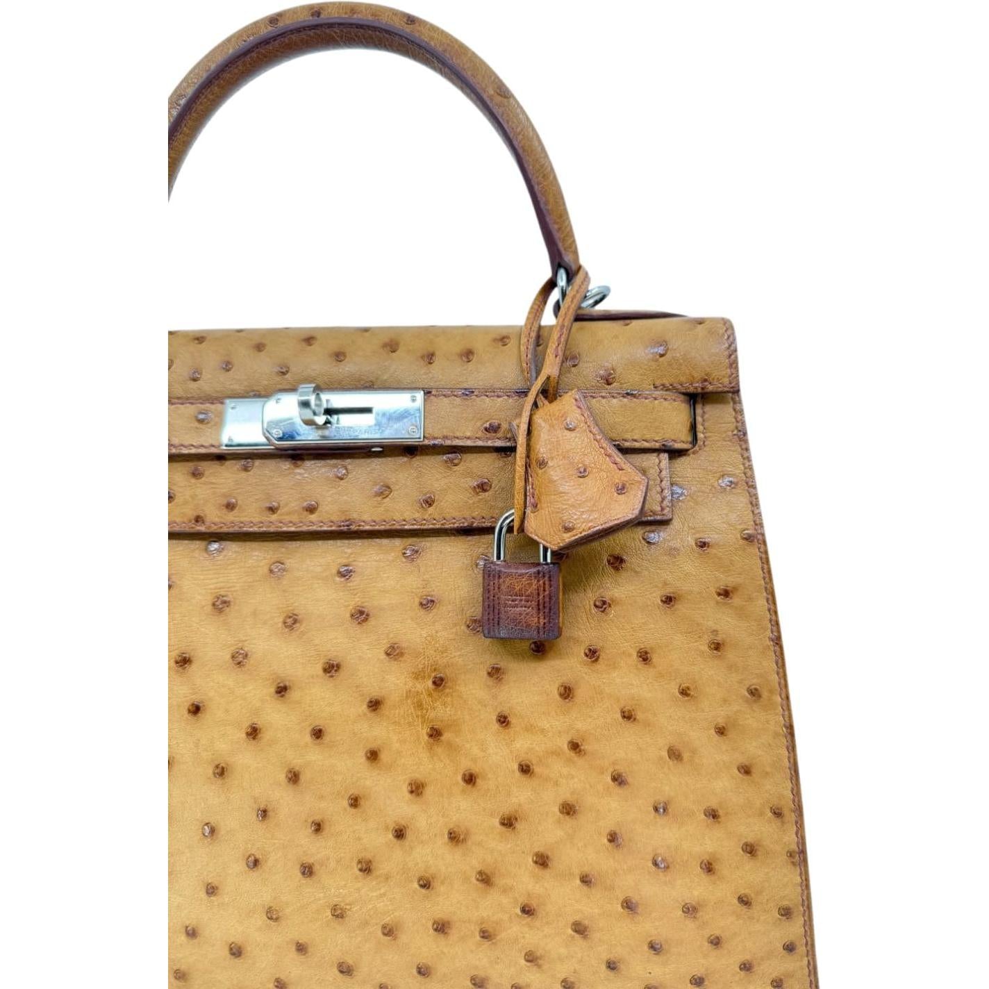 Hermes Kelly 28 Sellier Cognac Ostrich with Palladium Hardware