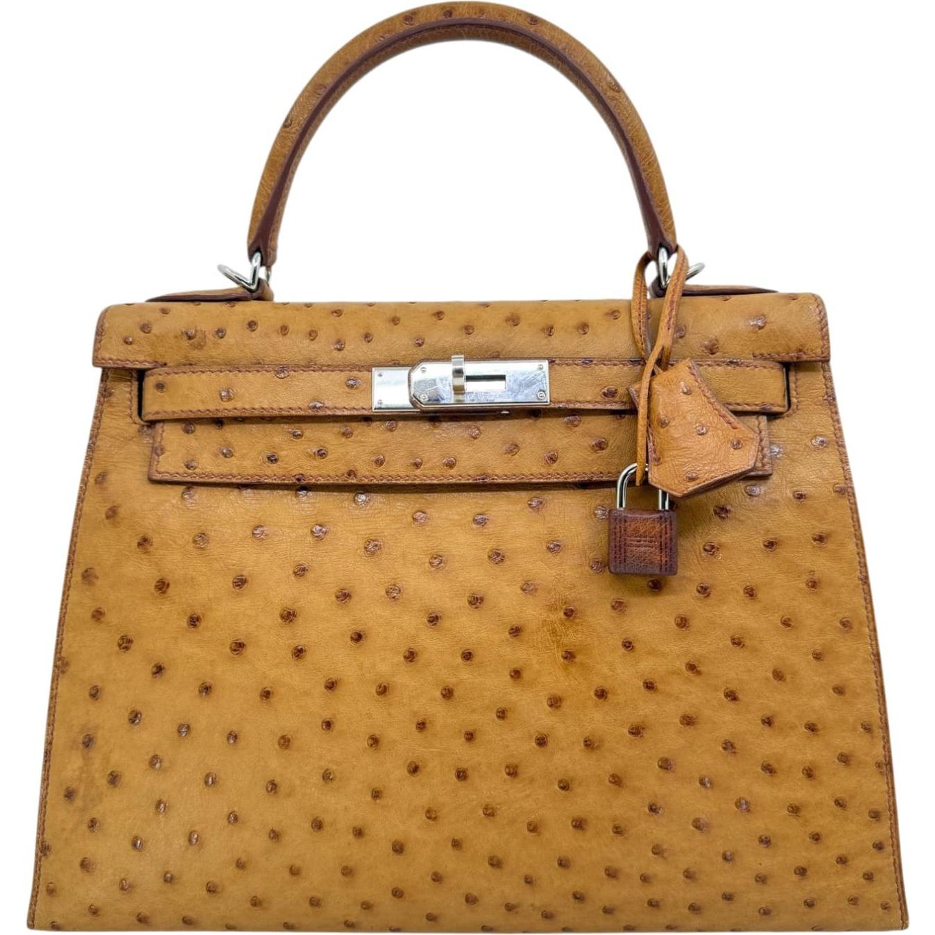 Hermes Kelly 28 Sellier Cognac Ostrich with Palladium Hardware