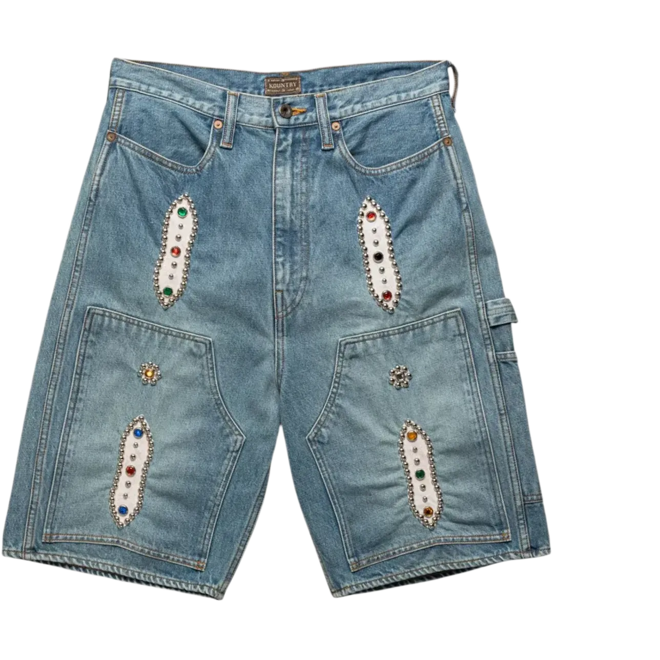 Kapital 14oz Denim STUDS Remake Shorts Light Indigo