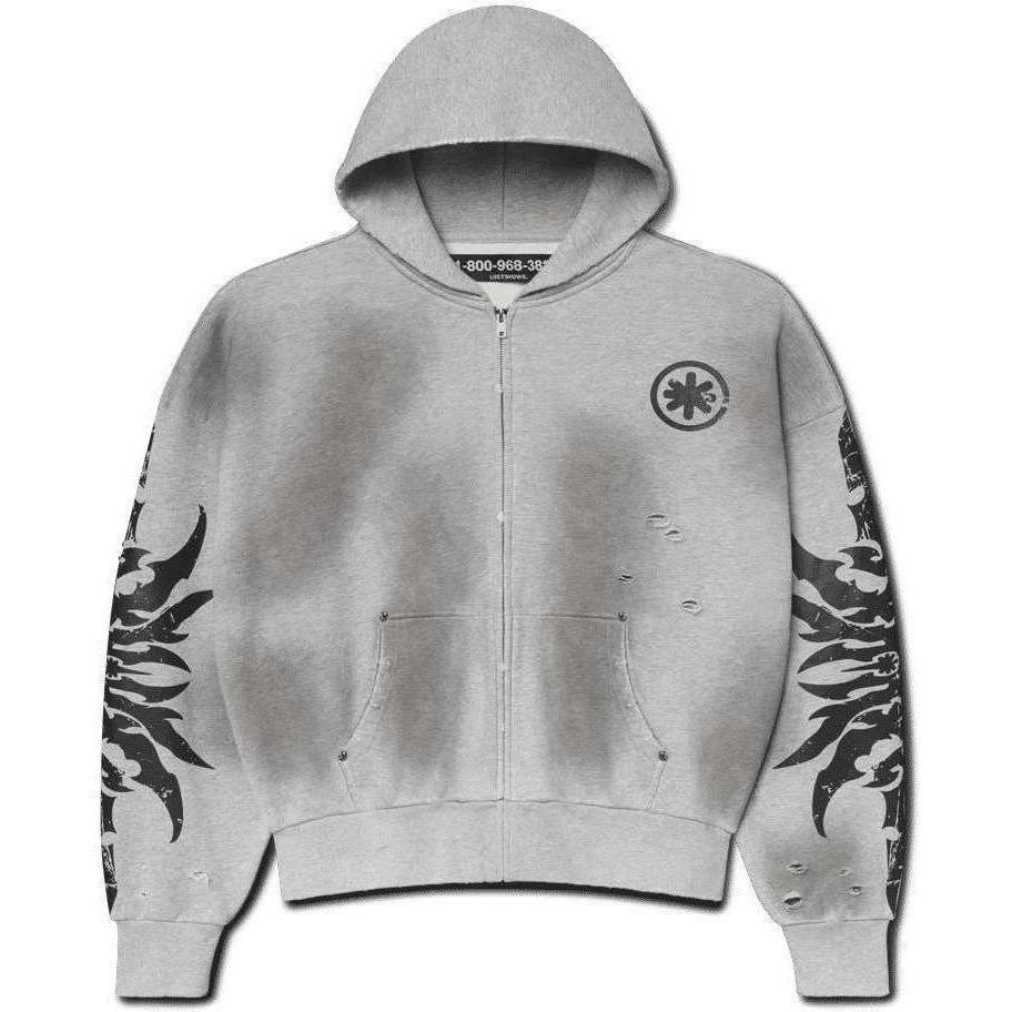 LostShdws Complex Con Exclusive Acid Wash Zip Up Hoodie Grey