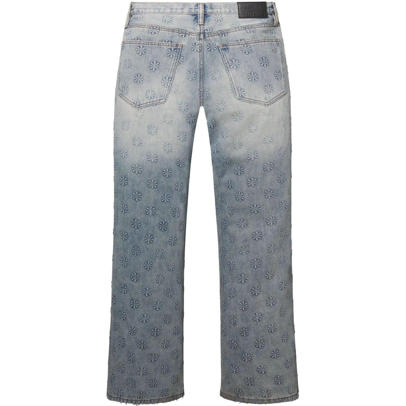 LostShdws Embossed Denim Pants Blue