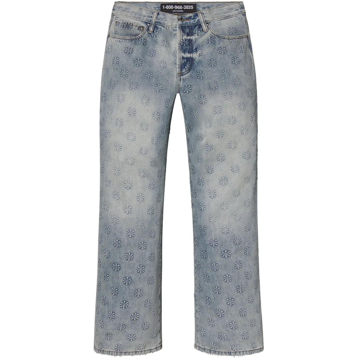 LostShdws Embossed Denim Pants Blue