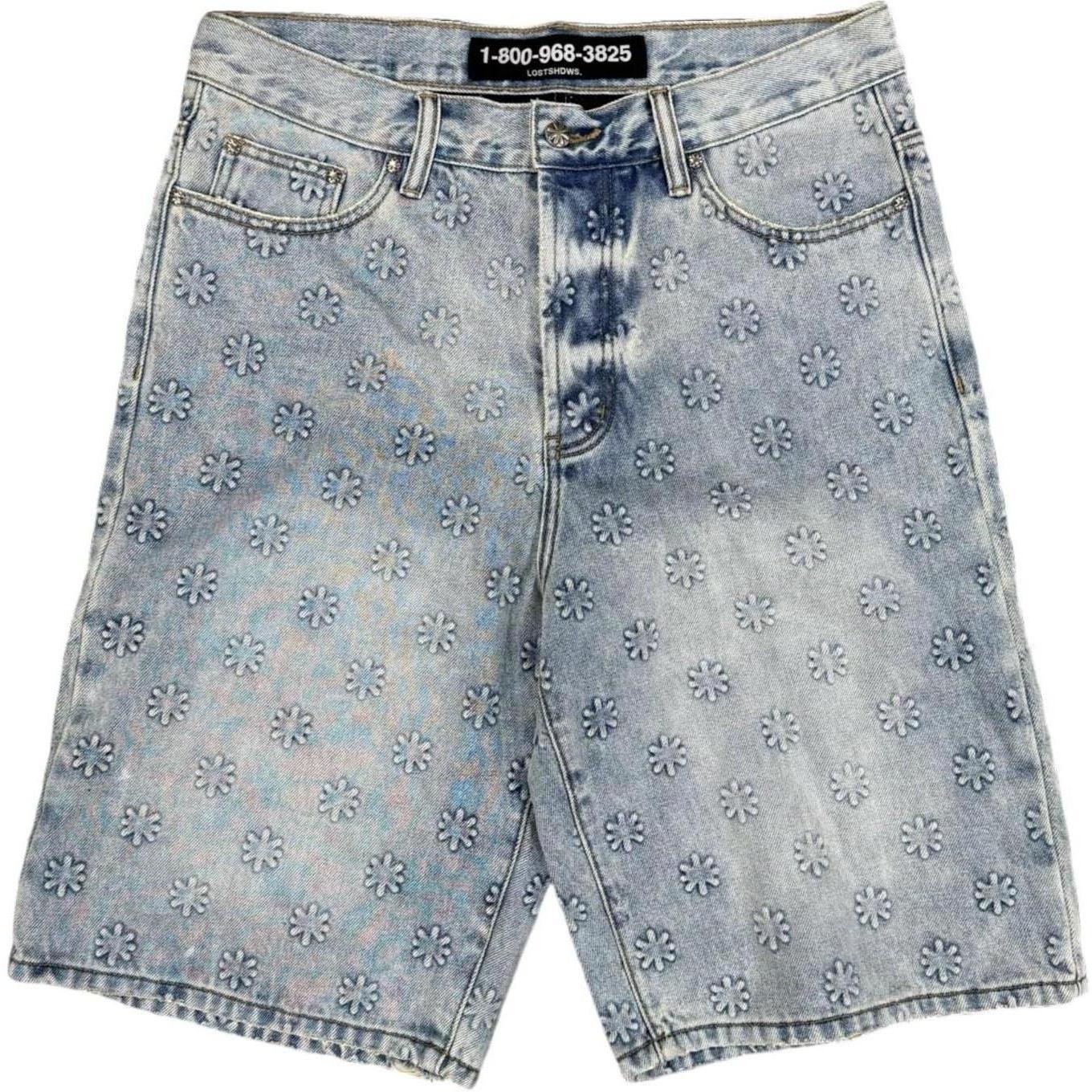LostShdws Embossed Jean Shorts Blue