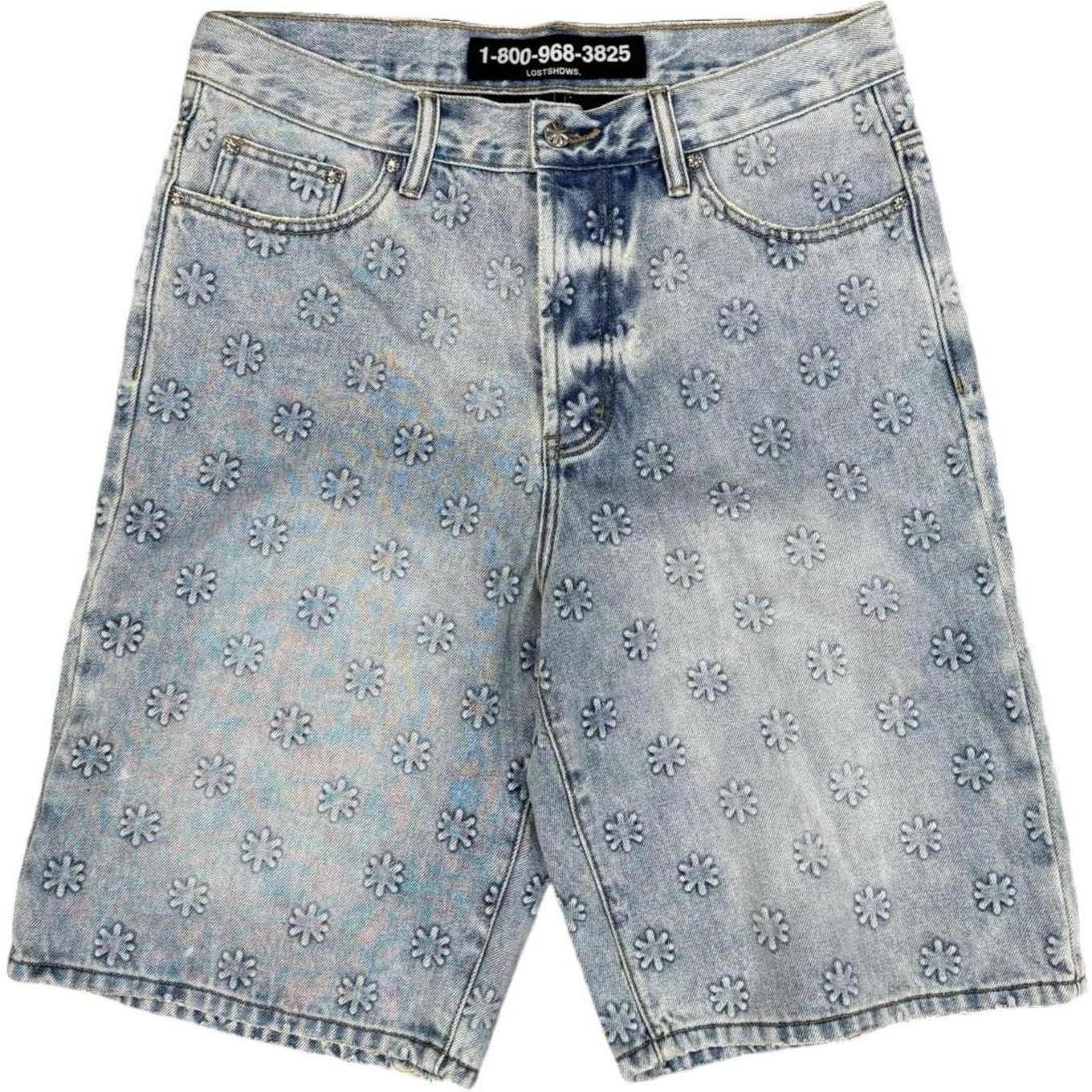 LostShdws Embossed Jean Shorts Blue
