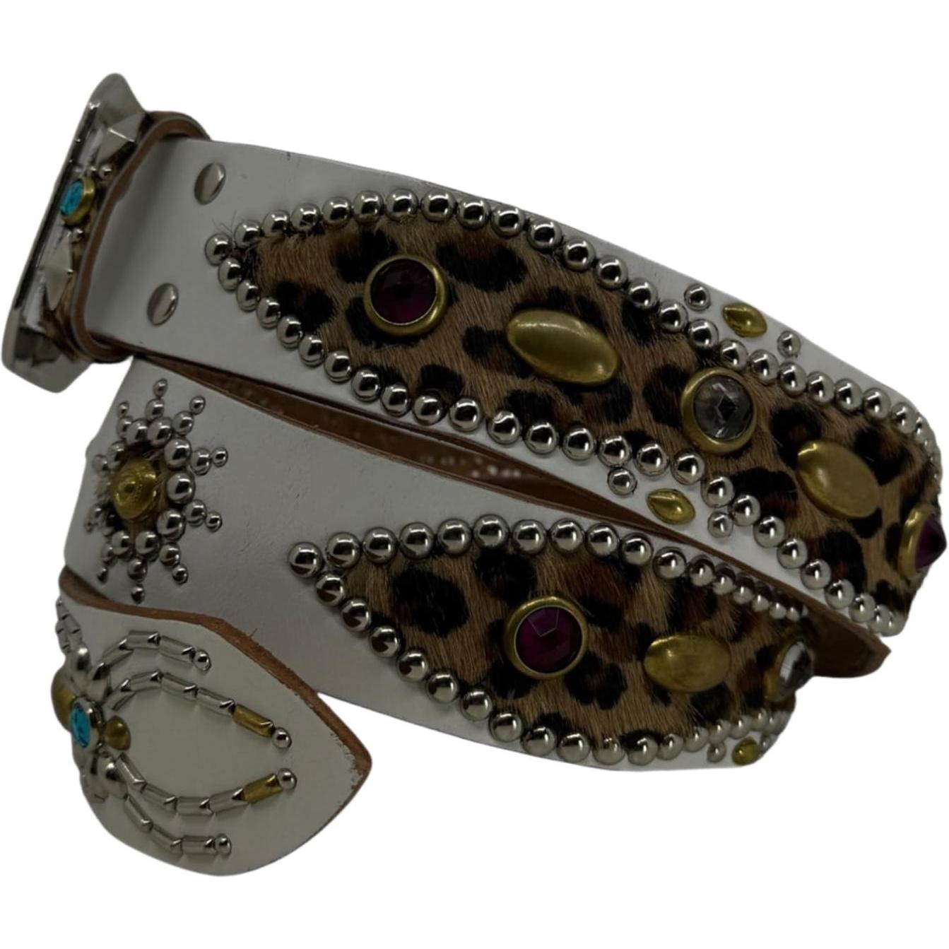 Mannahatta NYC Spider Wing Gem Studded Belt White Leopard