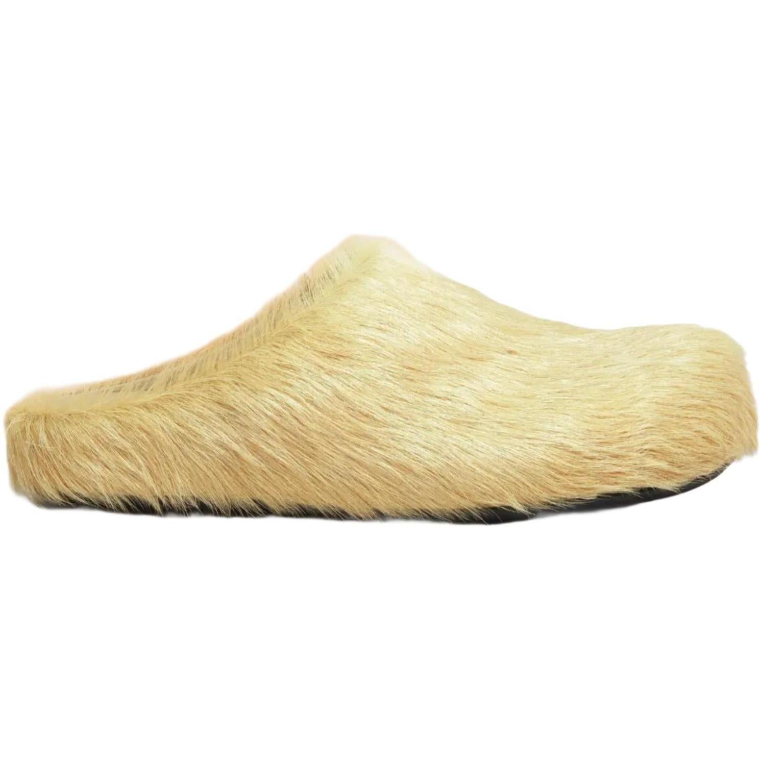 Marni Long Hair Calfskin Fussbett Sabot Mule Mustard