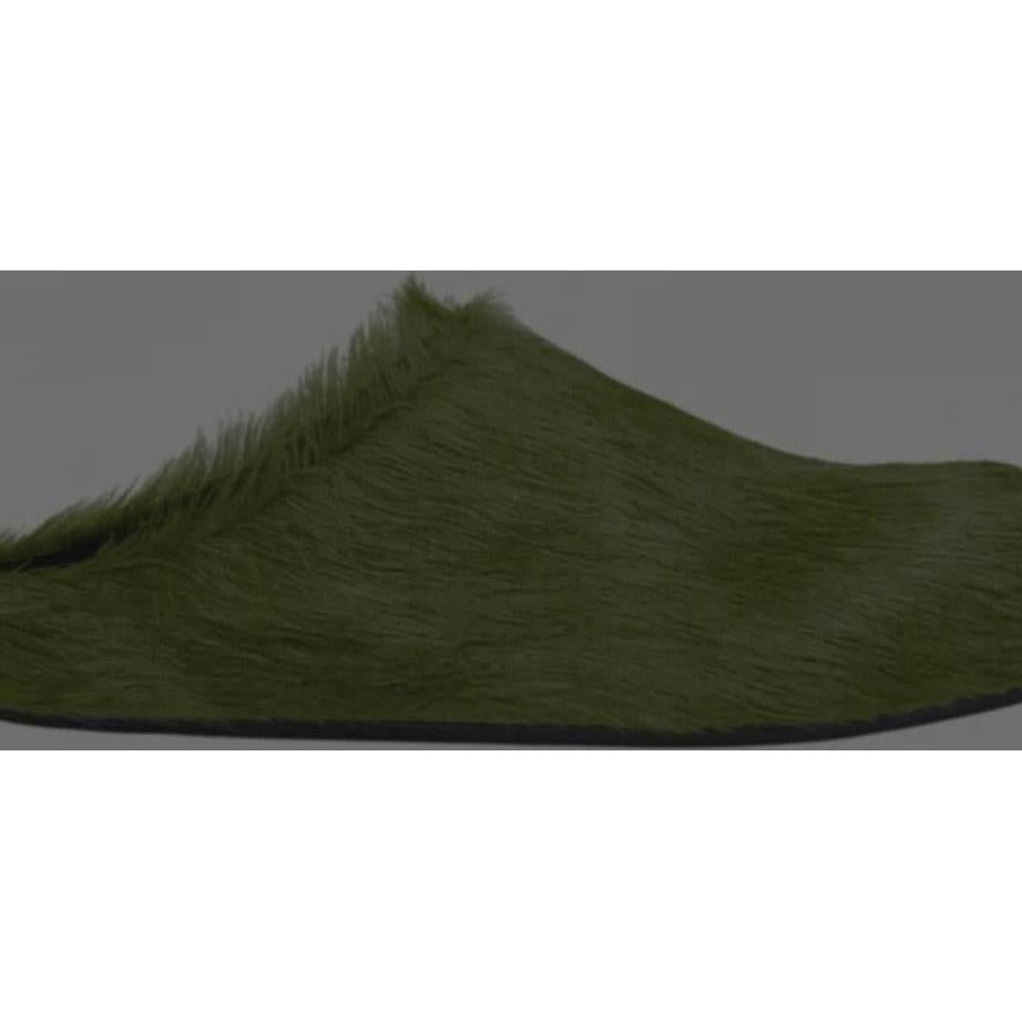 Marni Long Hair Calfskin Fussbett Sabot Mule Olive Green
