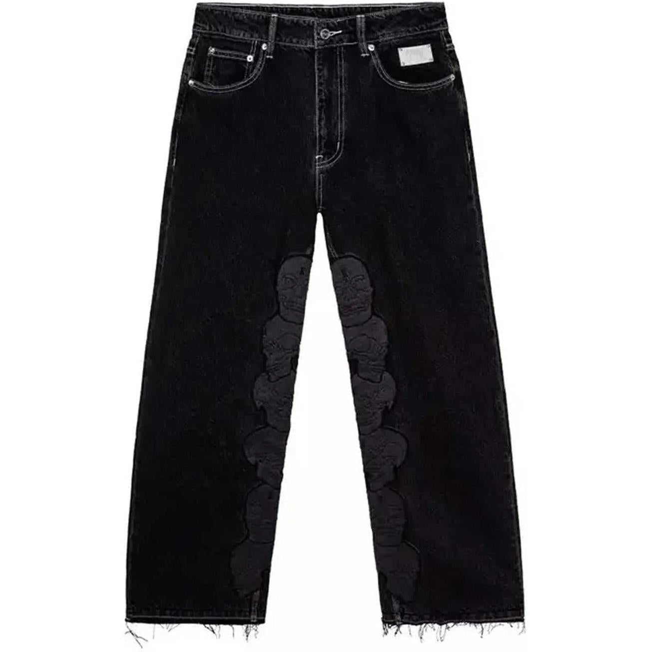 Revenge Skull Patch Denim Pants Black