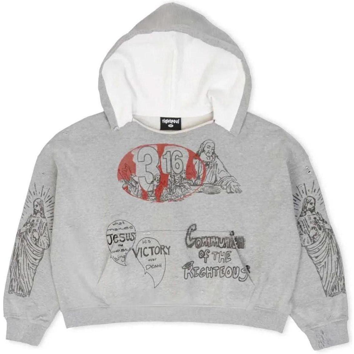 Righteous 3:16 Distressed Hoodie Grey
