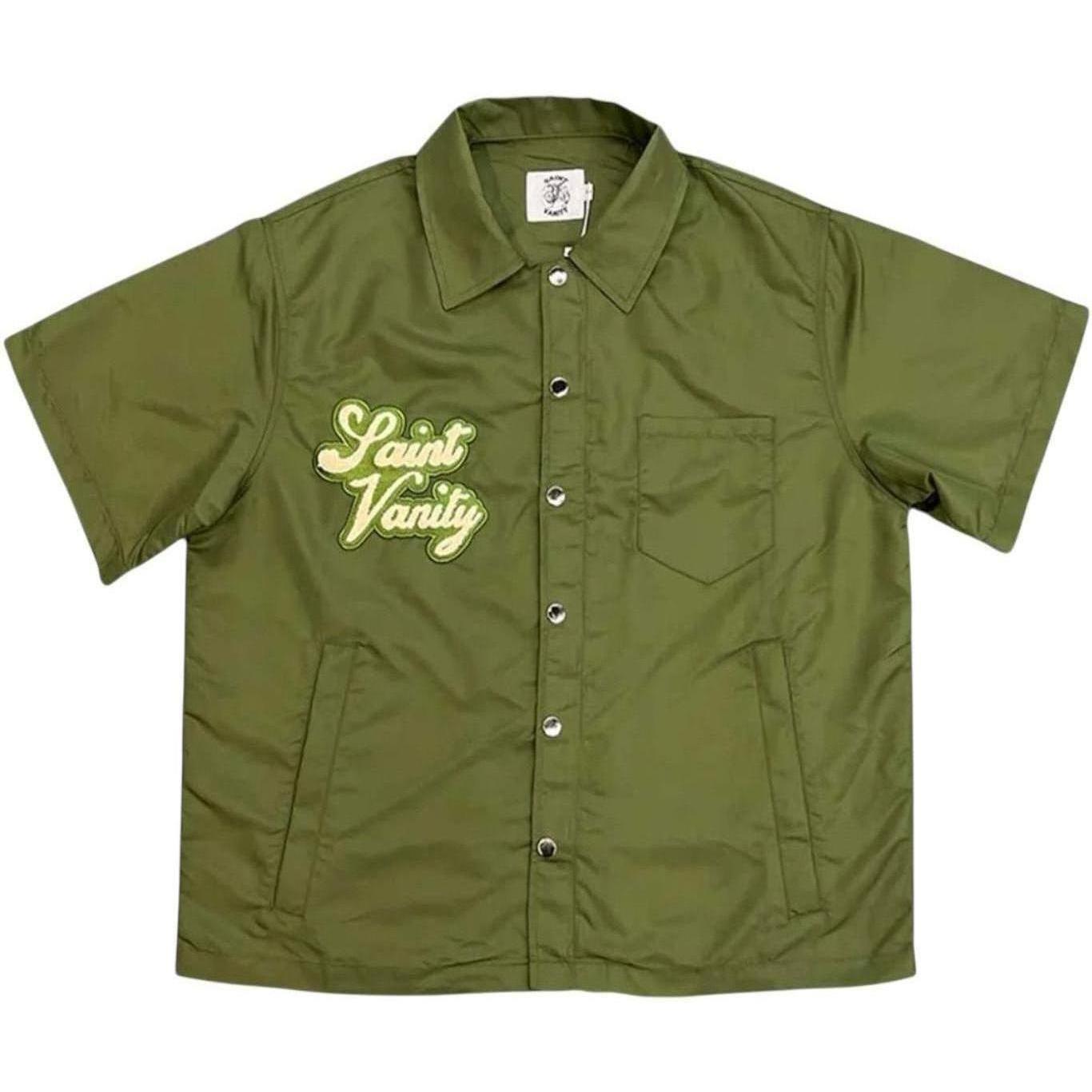 Saint Vanity Nylon Button Up Shirt Olive Green