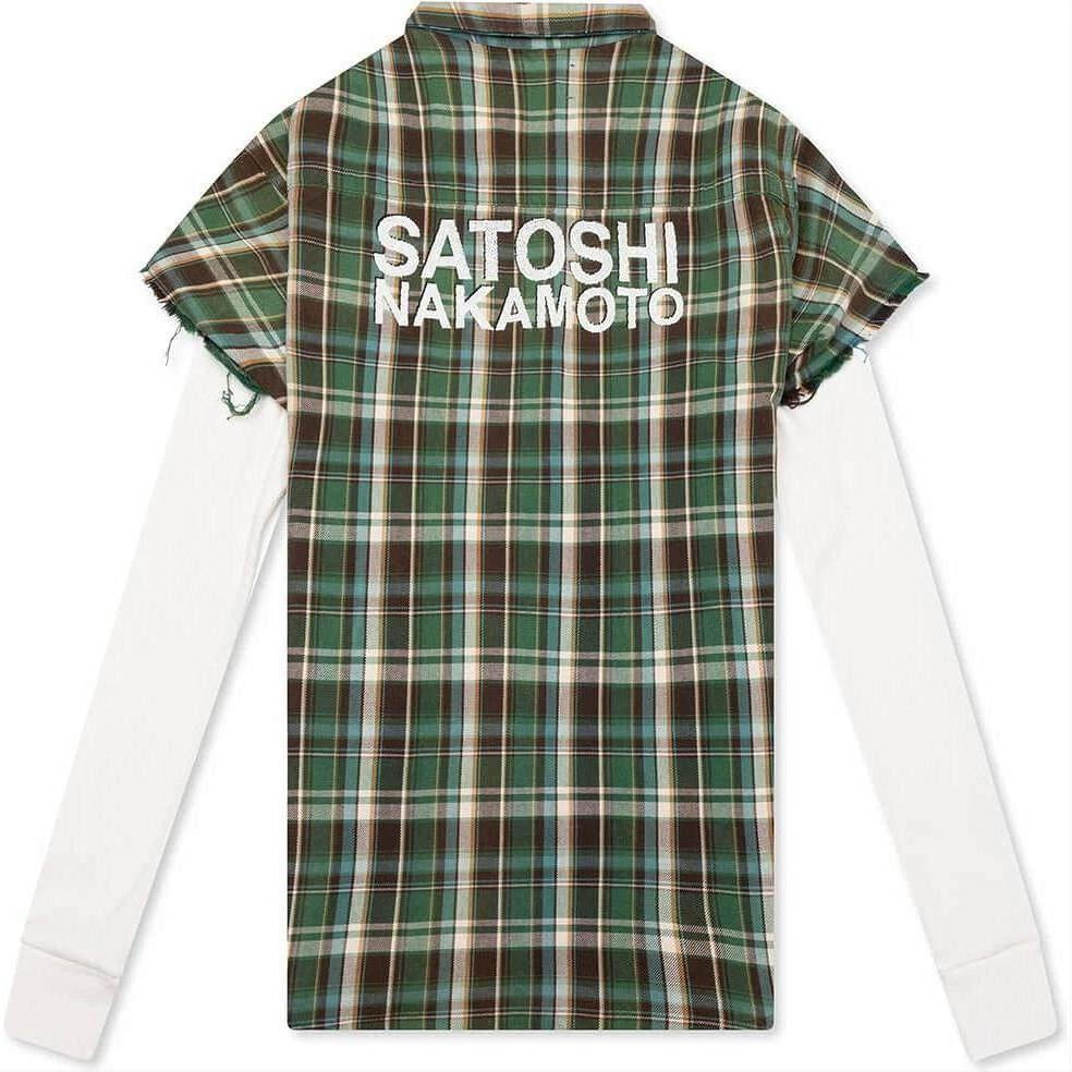 Satoshi Nakamoto Bender Cut Off Flannel Green Plaid