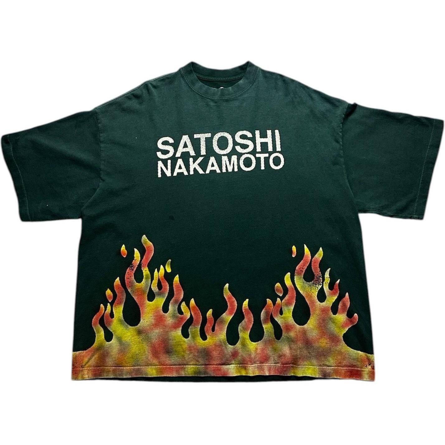 Satoshi Nakamoto Flames T-Shirt Green