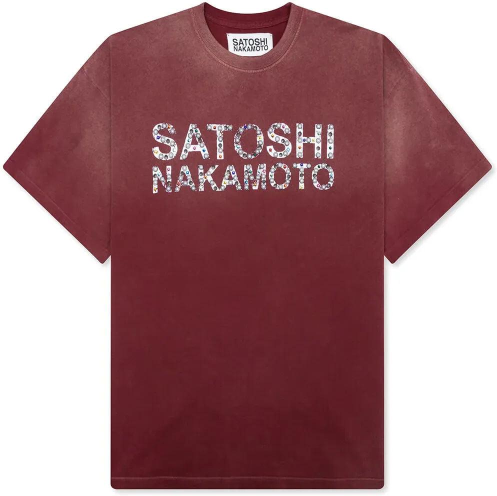 Satoshi Nakamoto Pearl Studded Logo Tee Burgundy