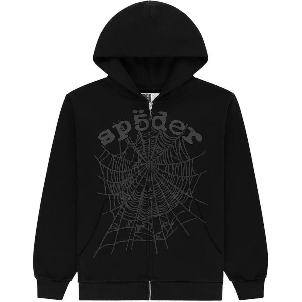 Sp5der OG Web V2 Phantom Zip Up Hoodie Black