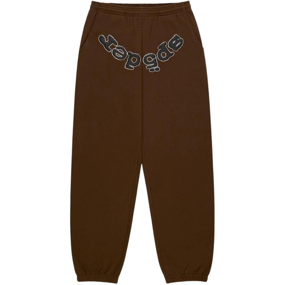 Sp5der Rhinestone OG Logo Sweatpant Brown
