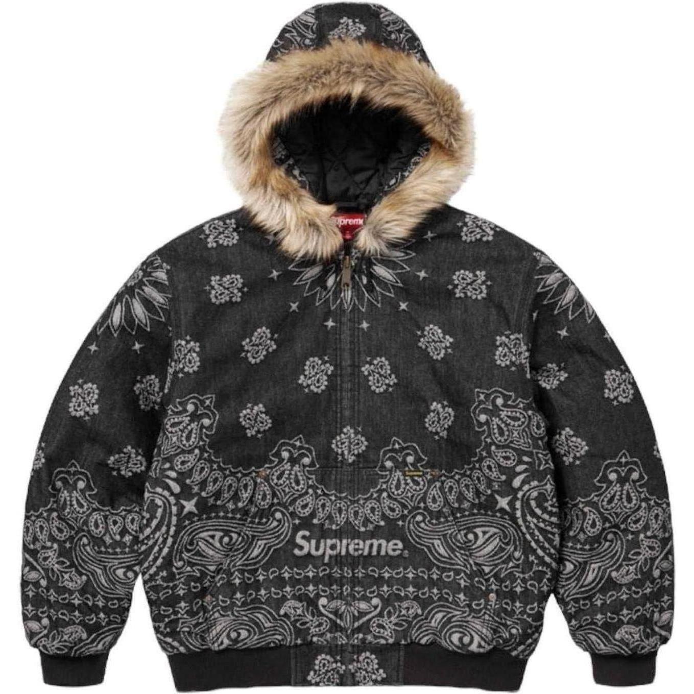 Supreme Bandana Jacquard Denim Hooded Work Jacket Black