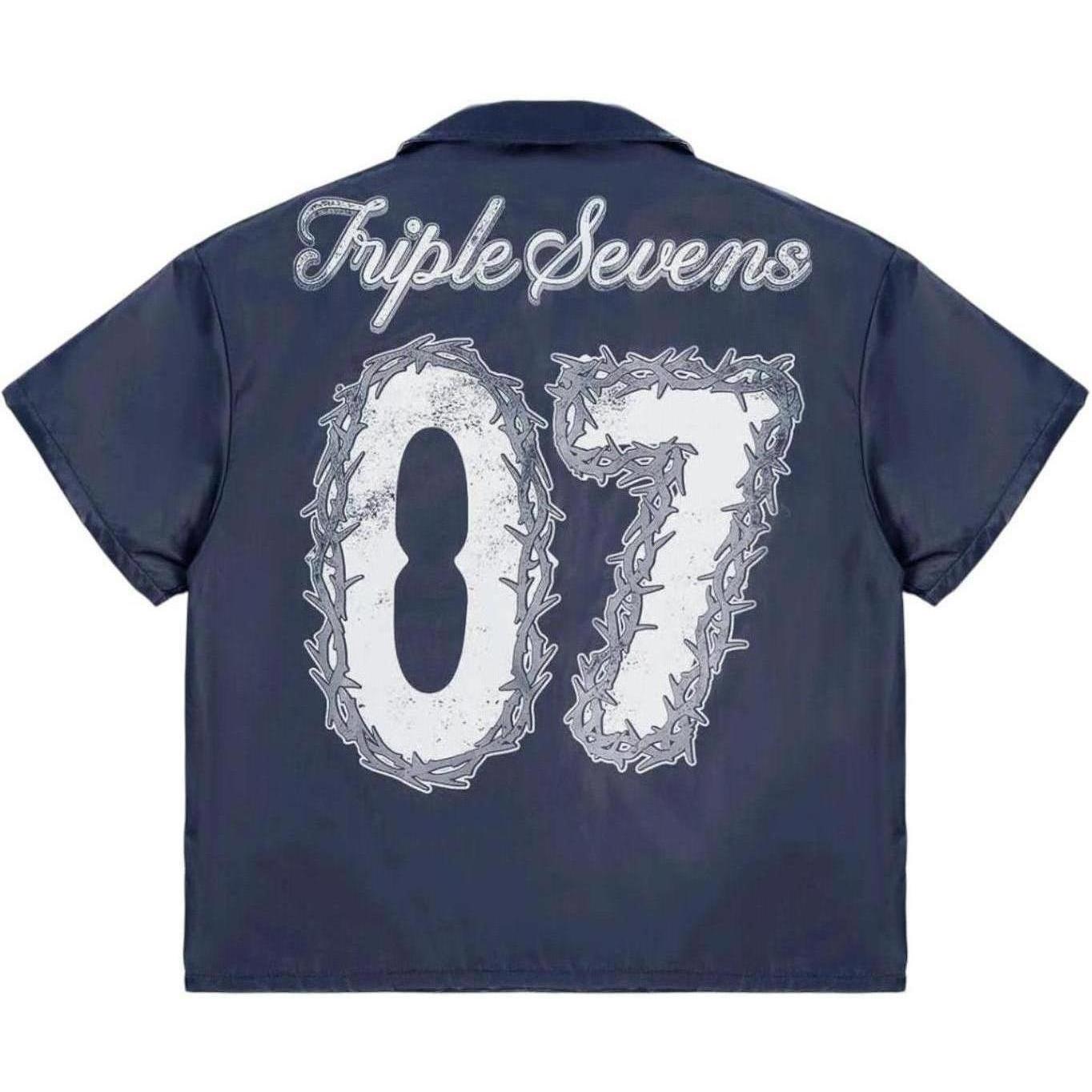 Triple Sevens Nylon Button Up Shirt Blue