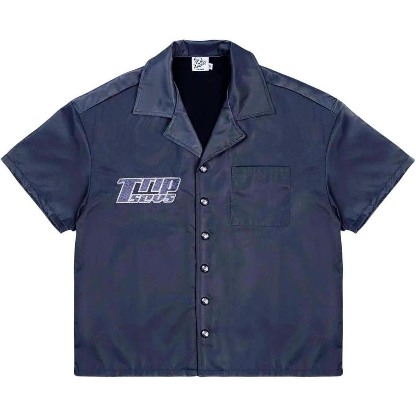 Triple Sevens Nylon Button Up Shirt Blue