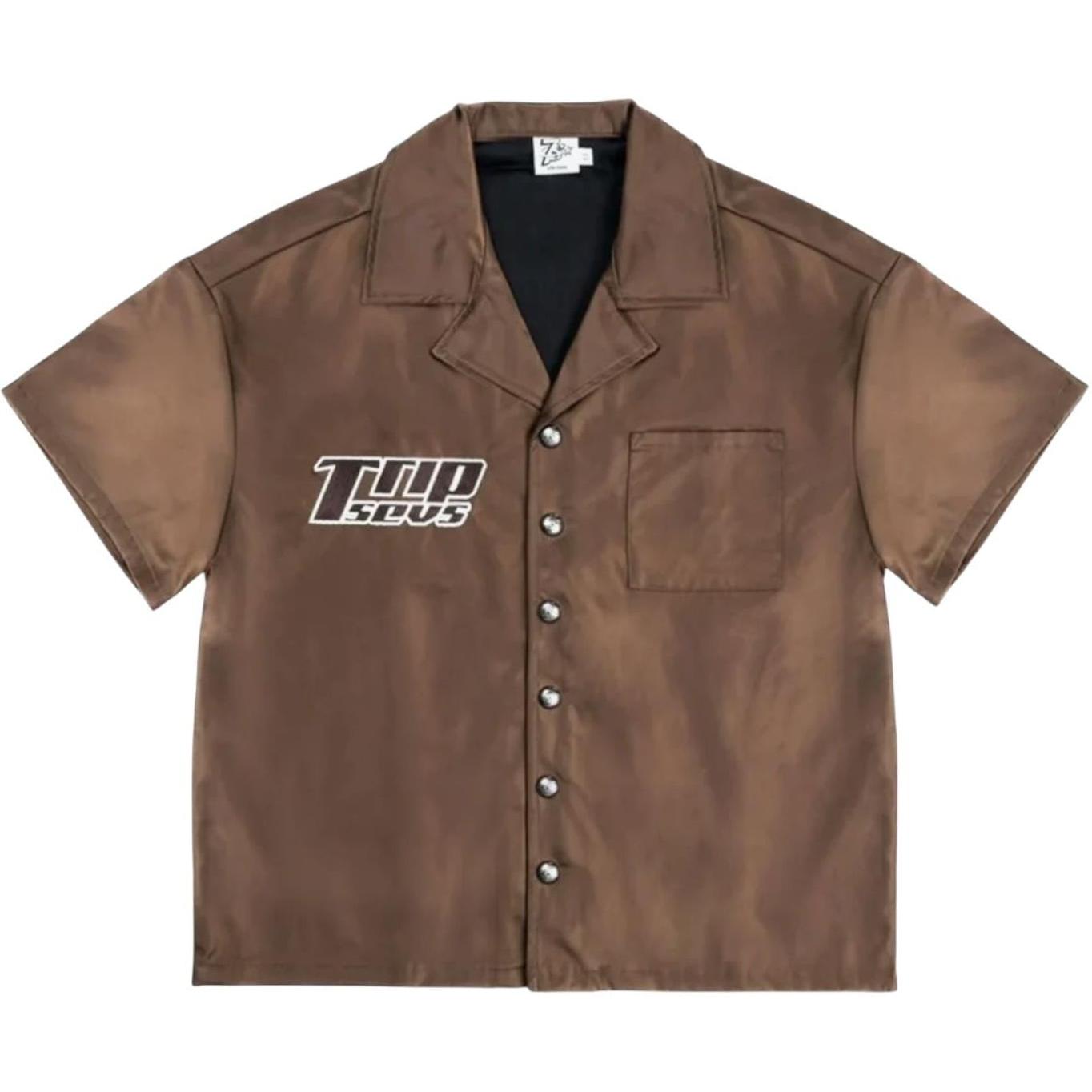 Triple Sevens Nylon Button Up Shirt Brown