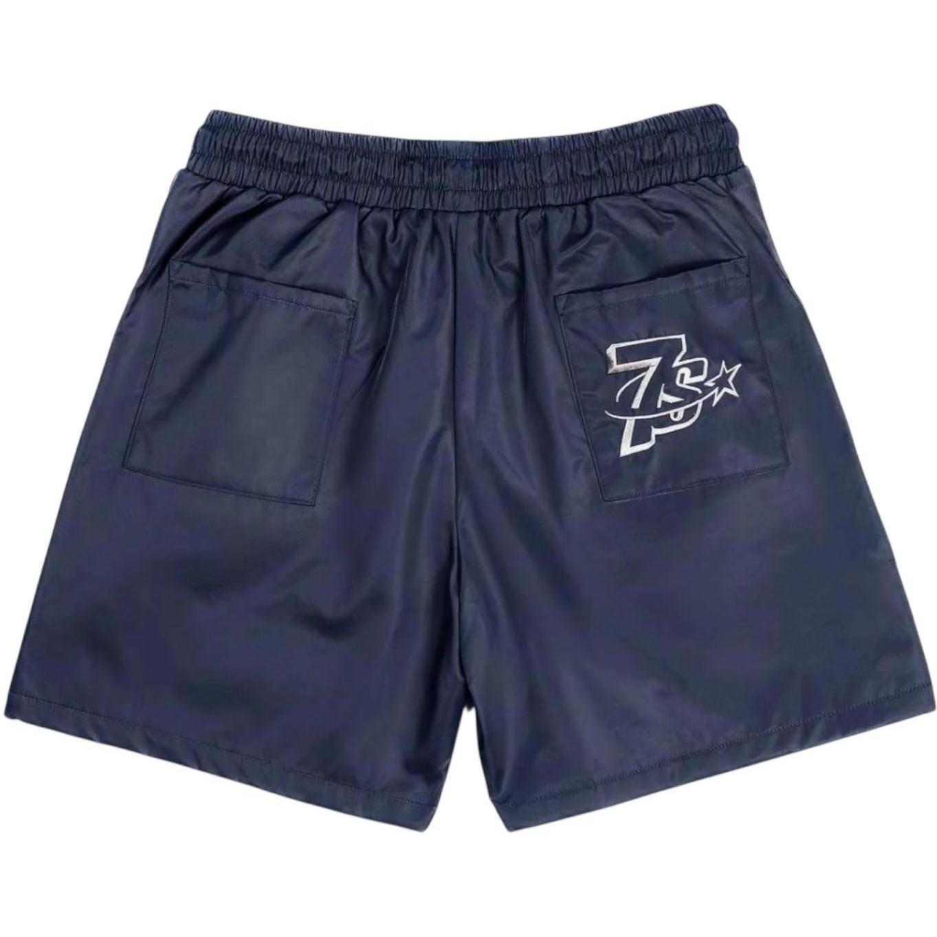Triple Sevens Nylon Button Up Shorts Blue