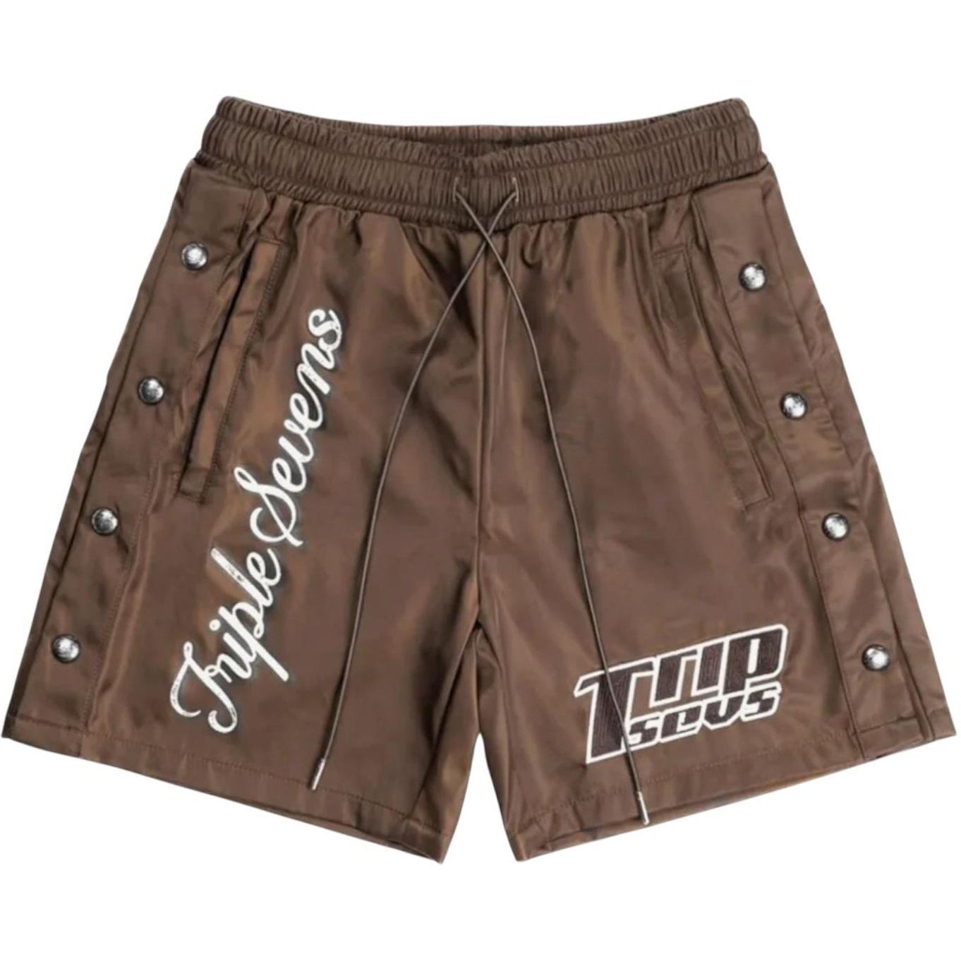 Triple Sevens Nylon Button Up Shorts Brown