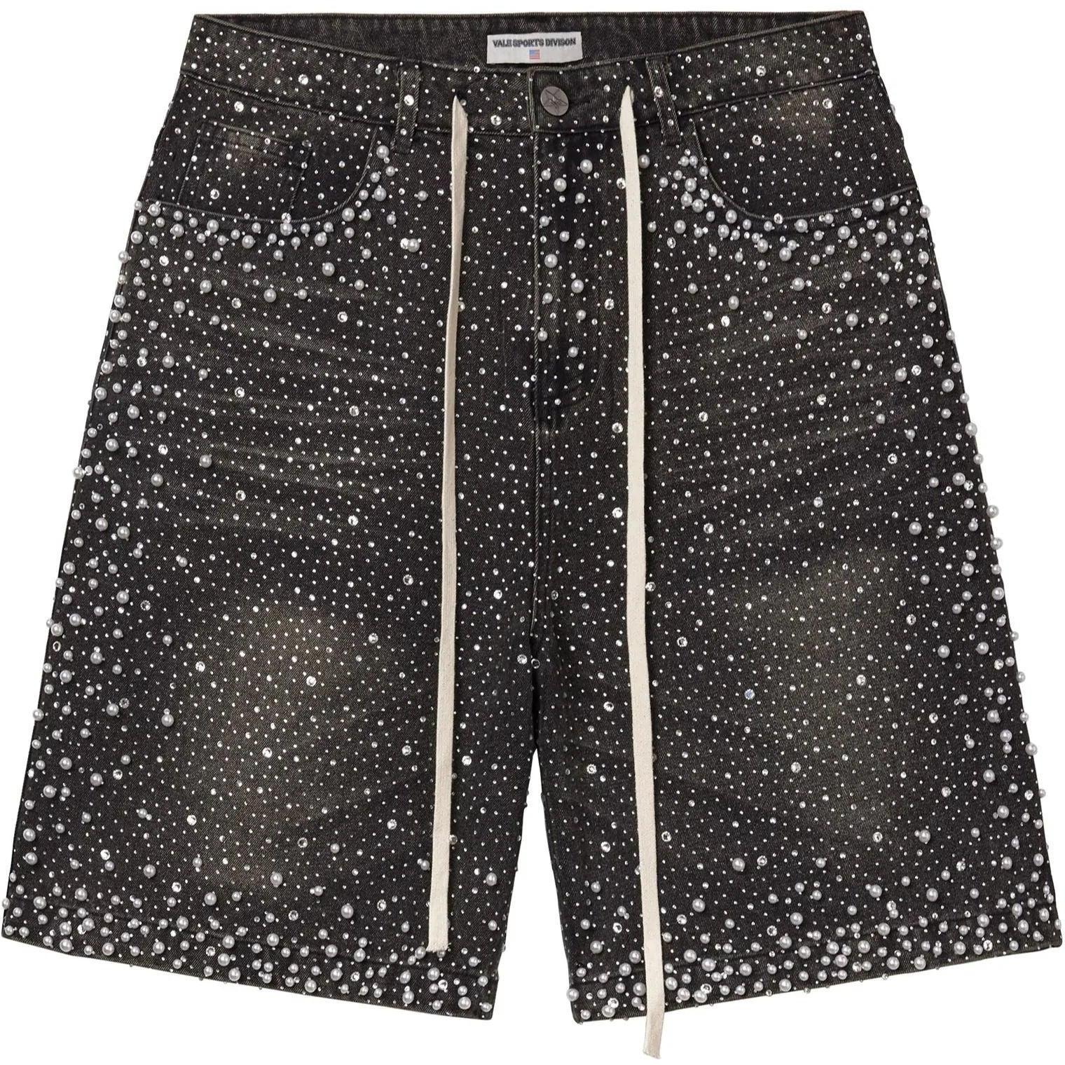 Vale Forever Rain Storm Rhinestone Jean Shorts Black