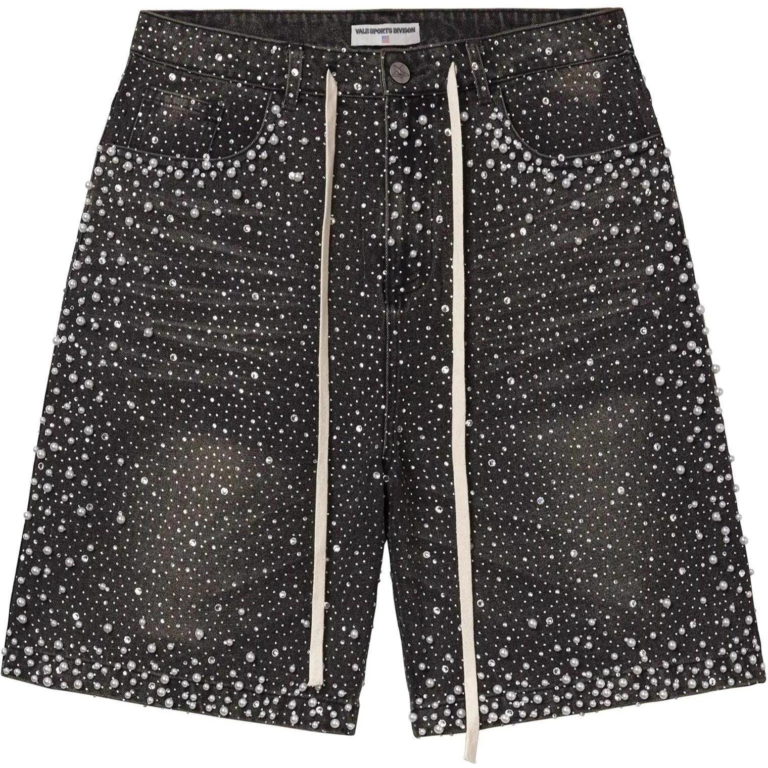 Vale Forever Rain Storm Rhinestone Jean Shorts Black