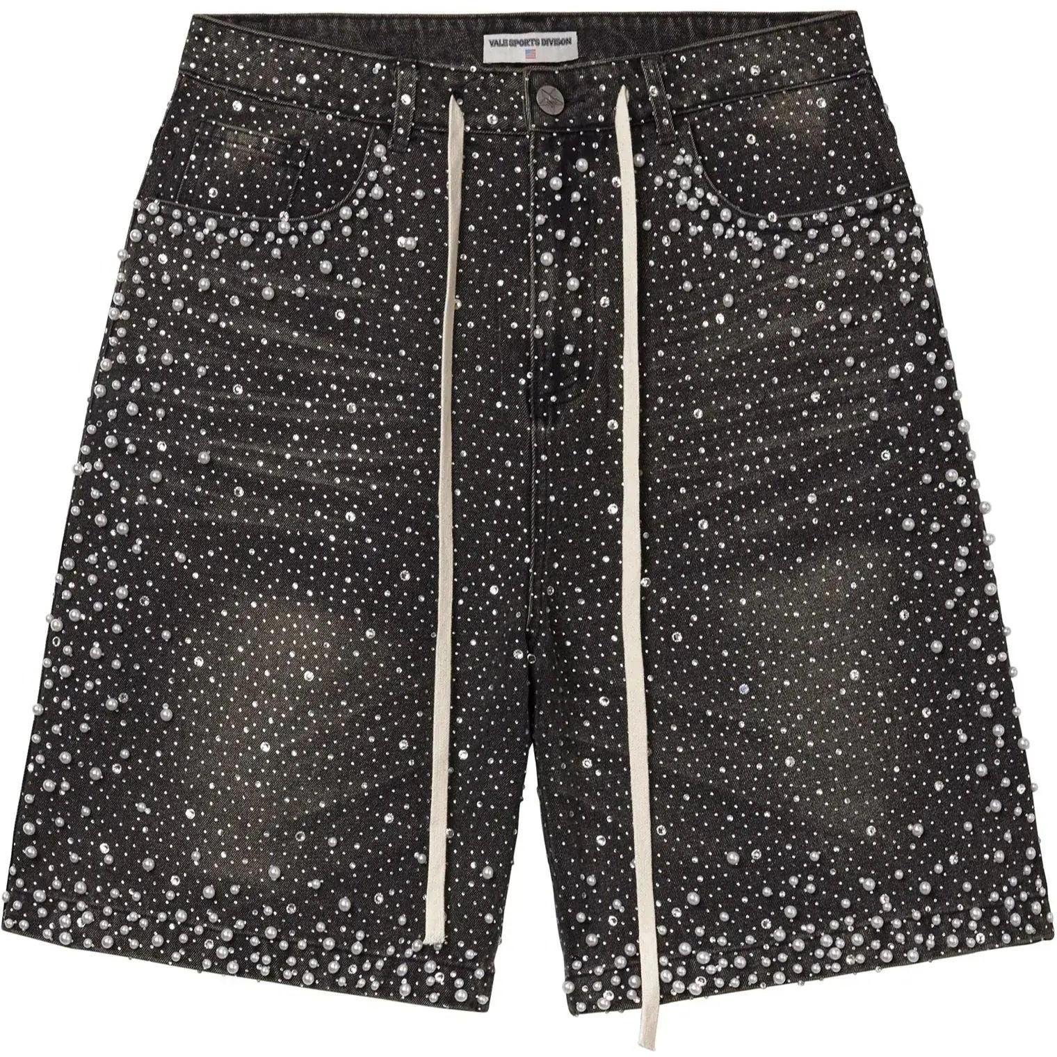 Vale Forever Rain Storm Rhinestone Jean Shorts Black