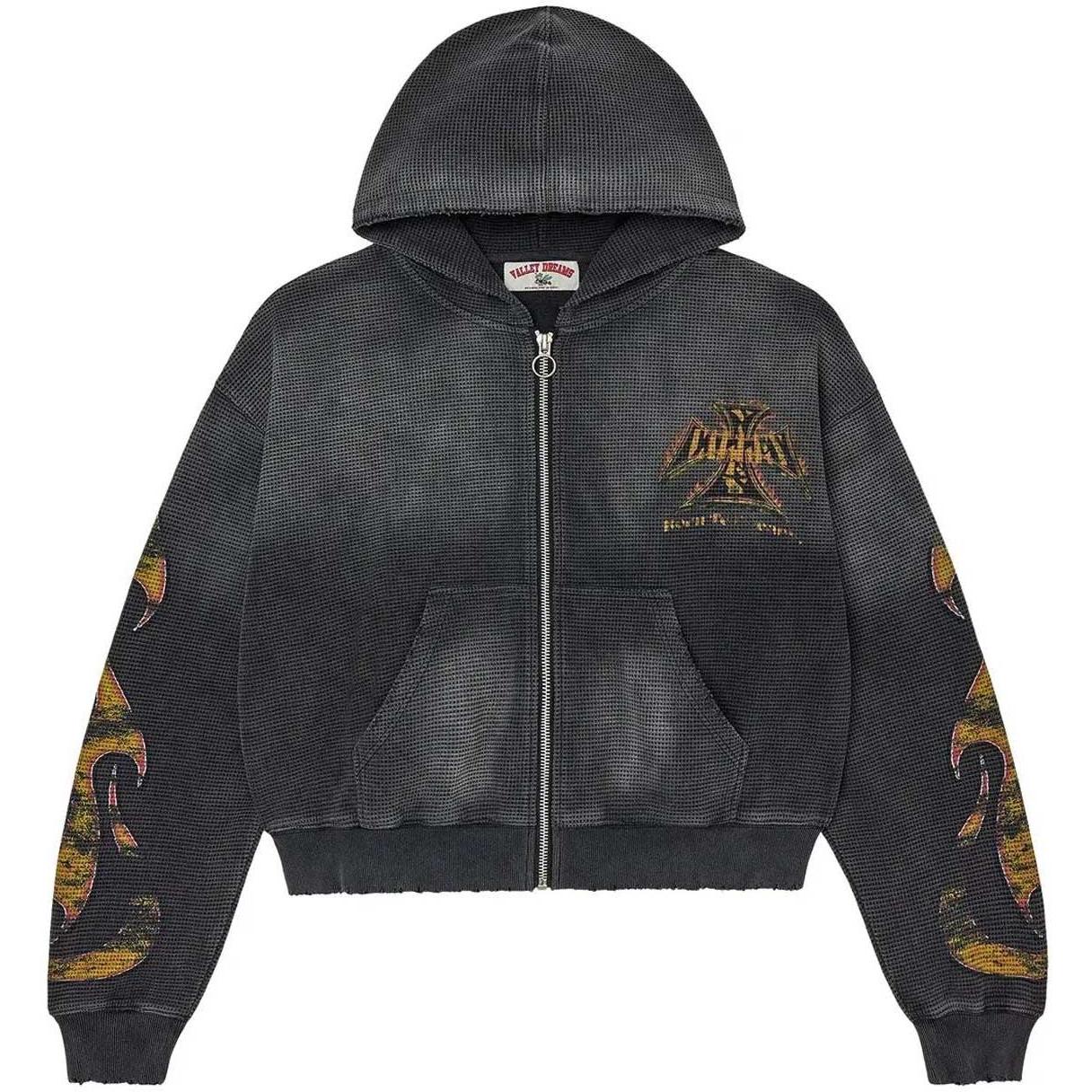 Vale Forever Reborn Waffle Zip Up Hoodie Black