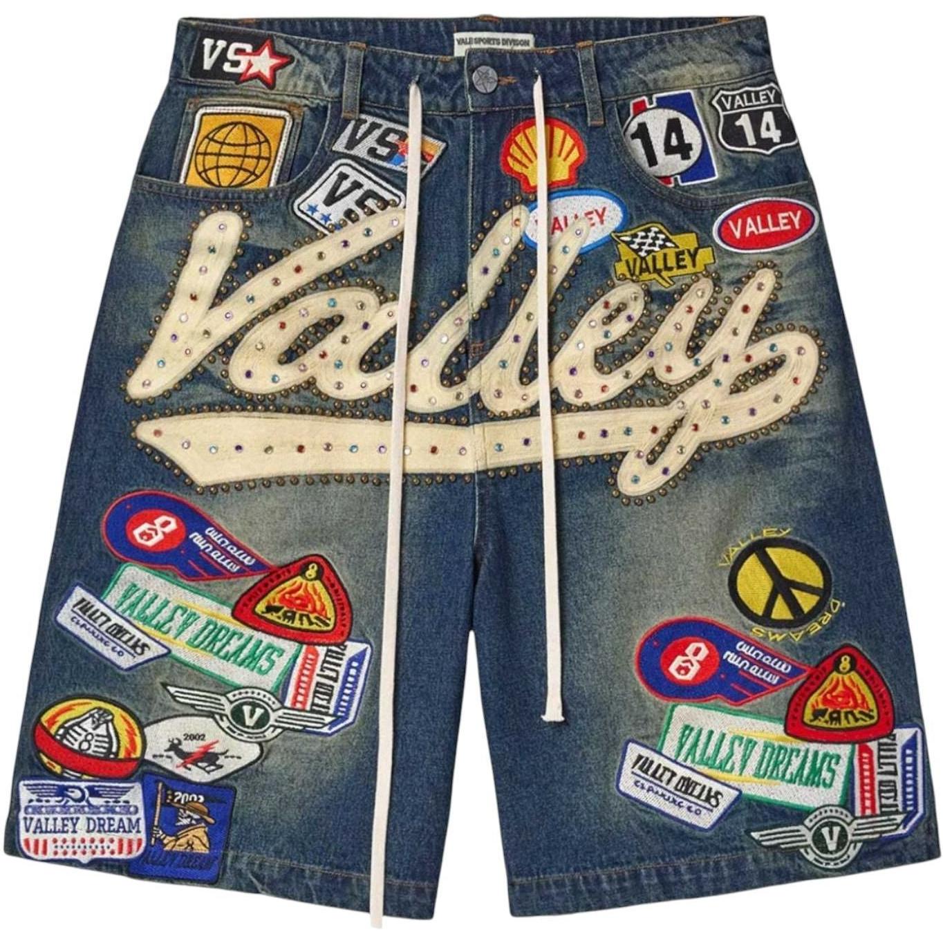 Vale Forever Skittles Patch 1980s Jean Shorts Blue