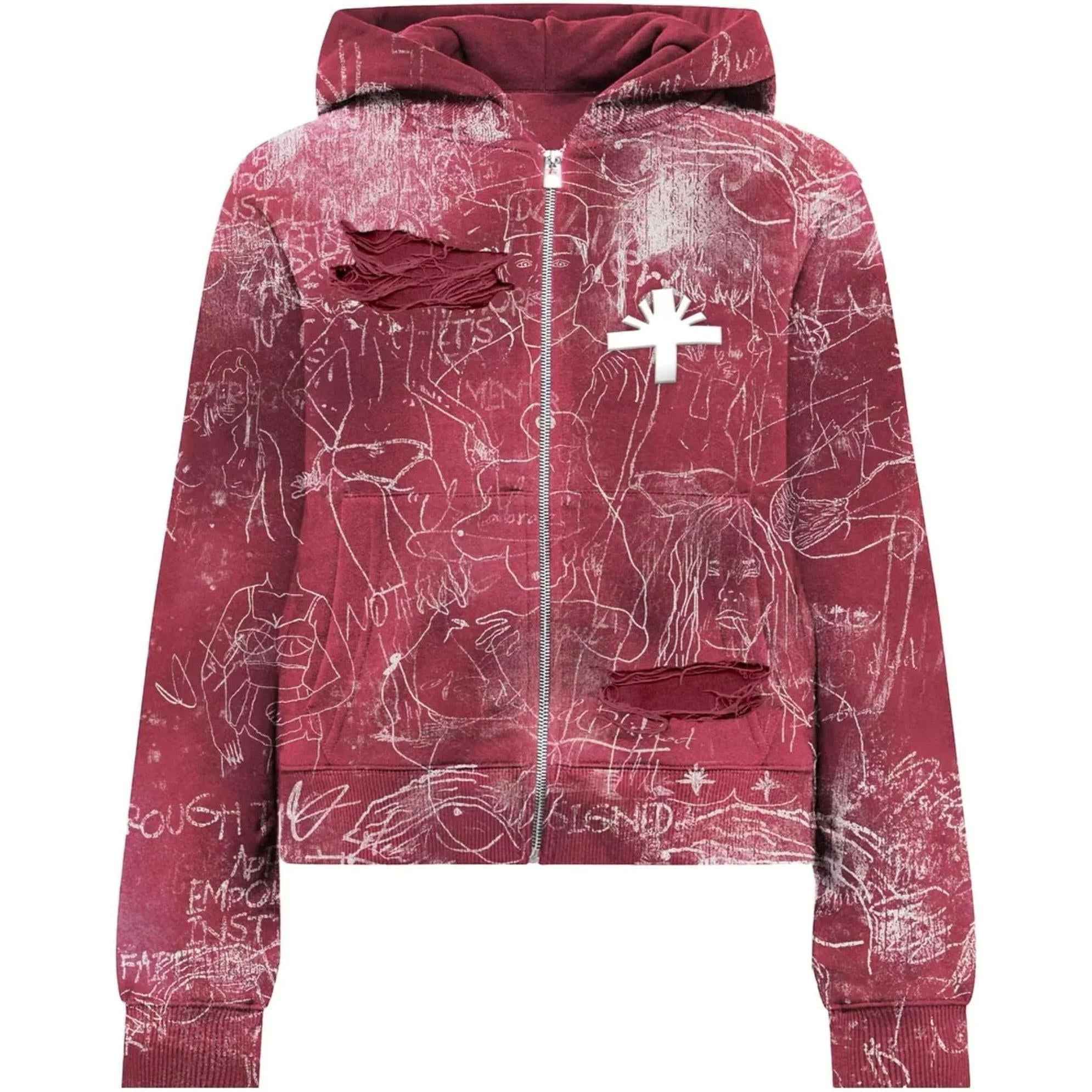 Vertabrae C7 Silo Sketch Graffiti Zip Up Hoodie Red