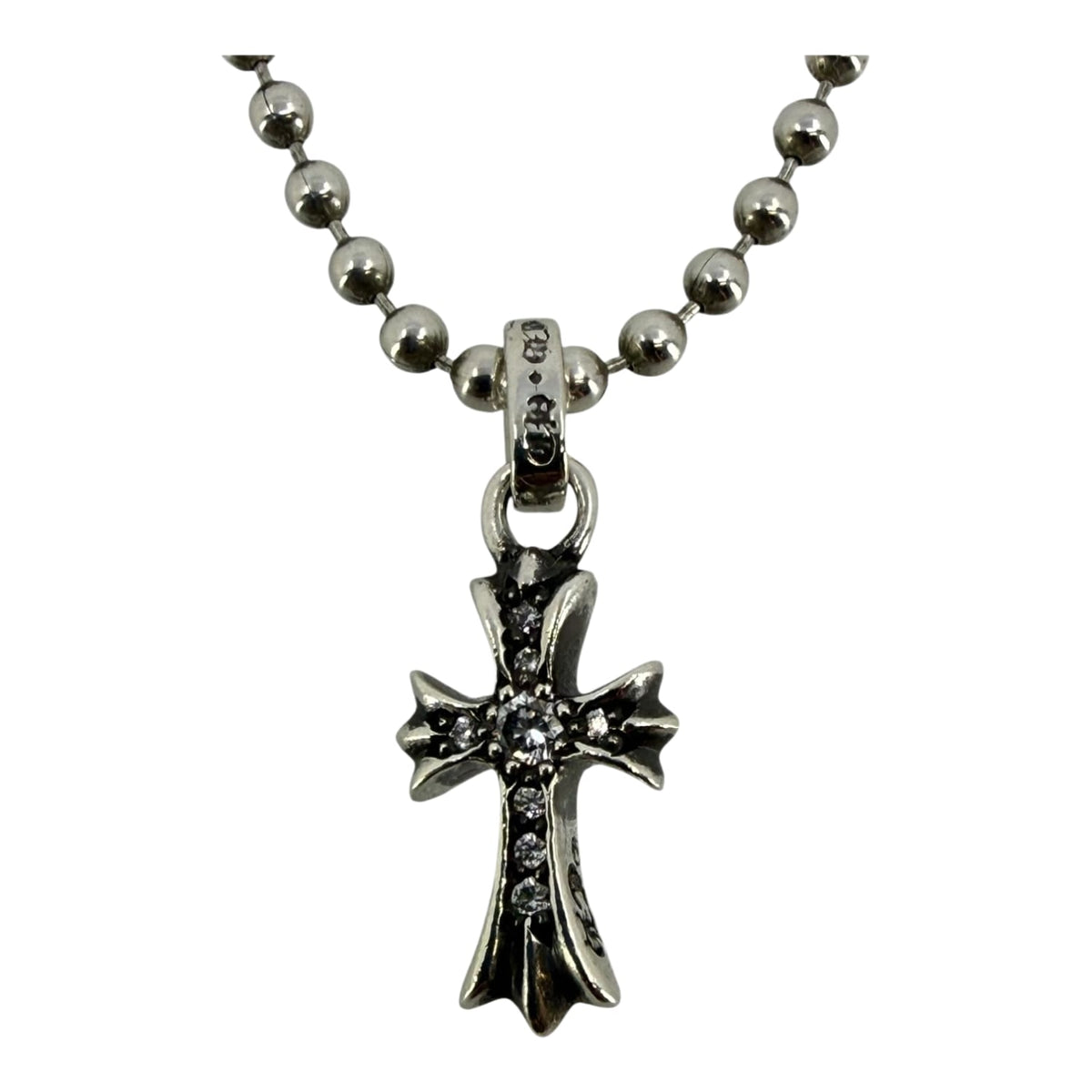 Chrome Hearts Diamond Silver Baby Fat Cross Charm Necklace - 20 Inches