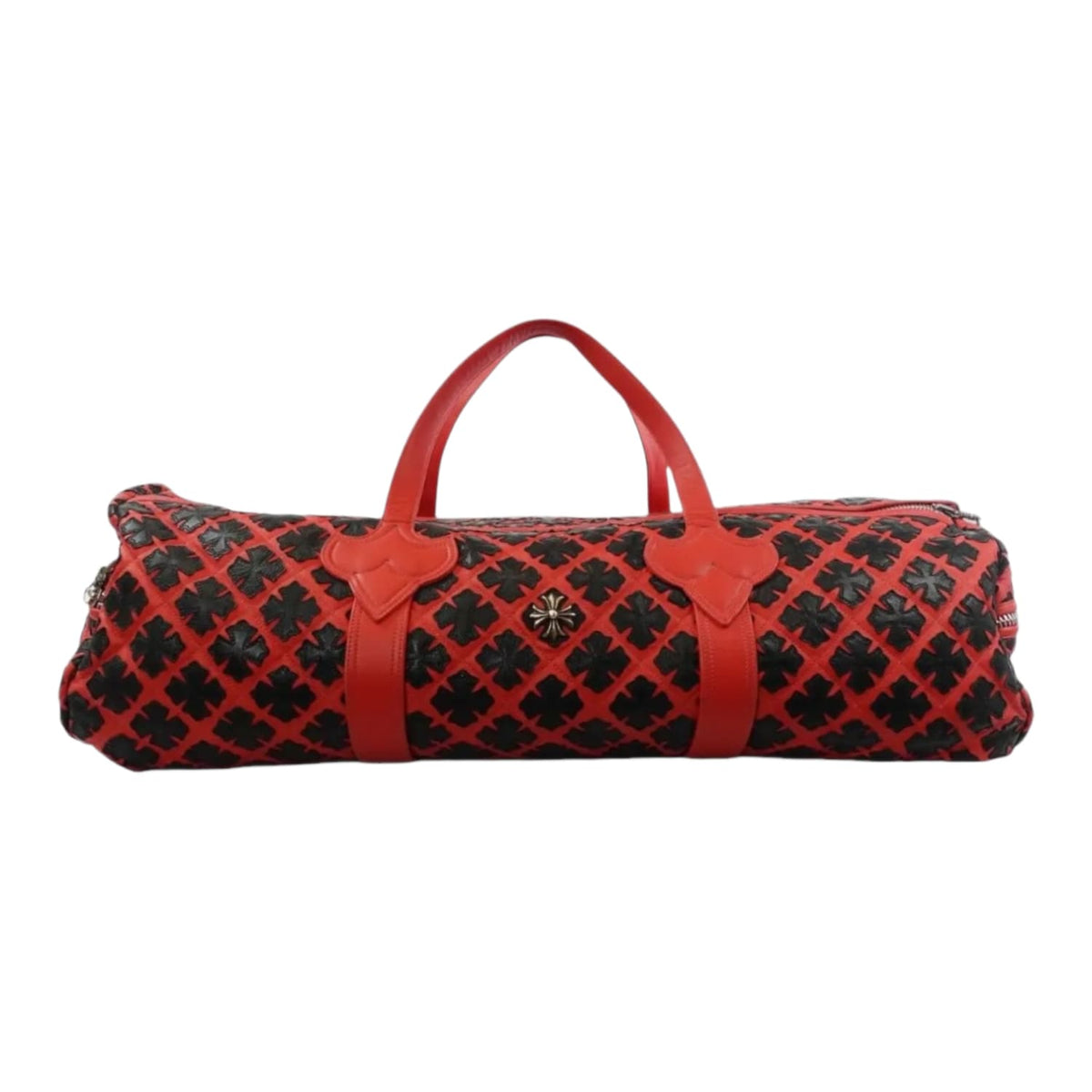 Chrome Hearts Red Leather All Over Black Crosses Duffle Bag