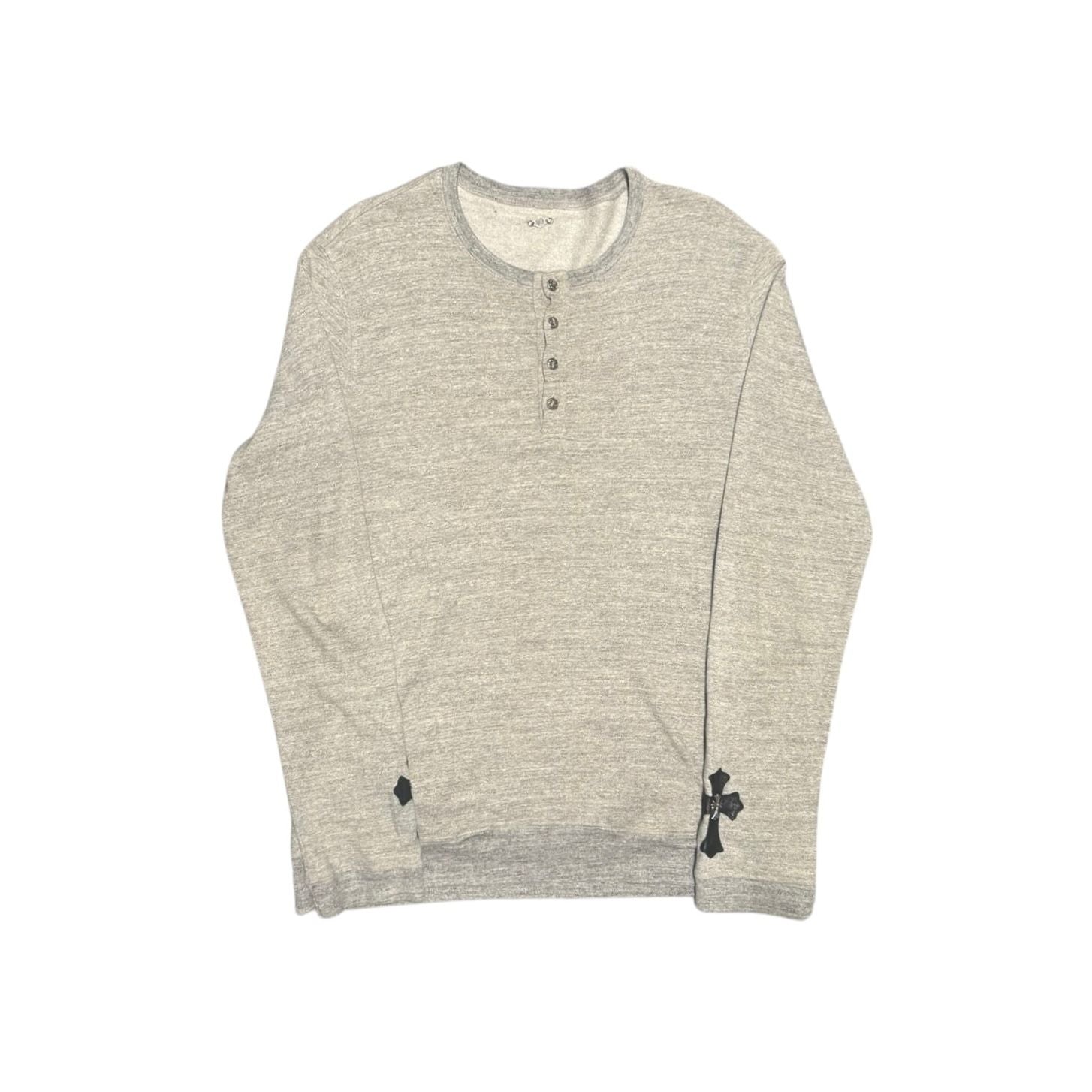 Chrome Hearts Cross Patch Silver Embellished Thermal Henley Grey