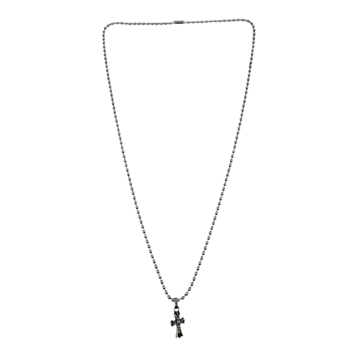 Chrome Hearts Diamond Silver Baby Fat Cross Charm Necklace - 20 Inches