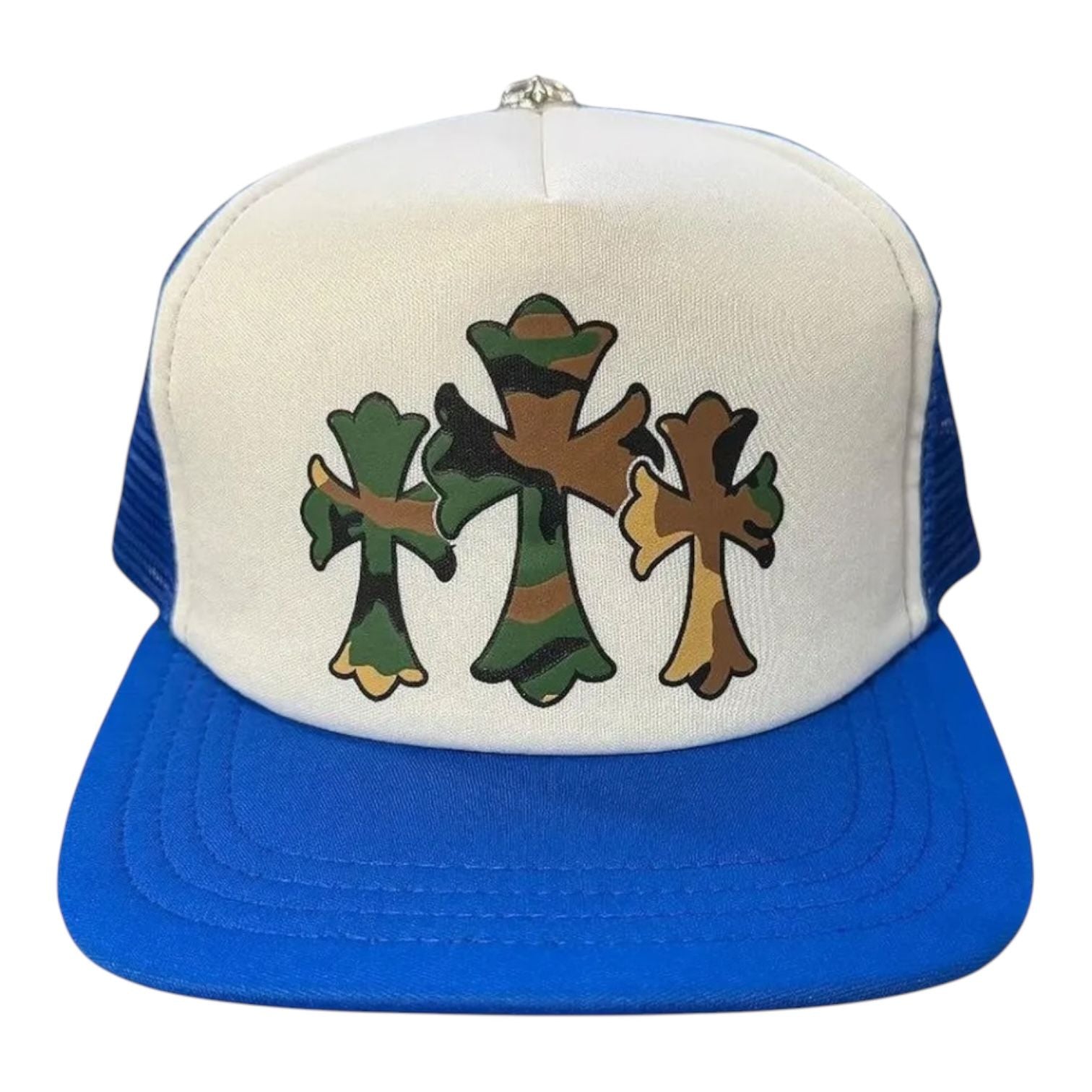 Chrome Hearts Triple Cross Trucker Hat Blue/White