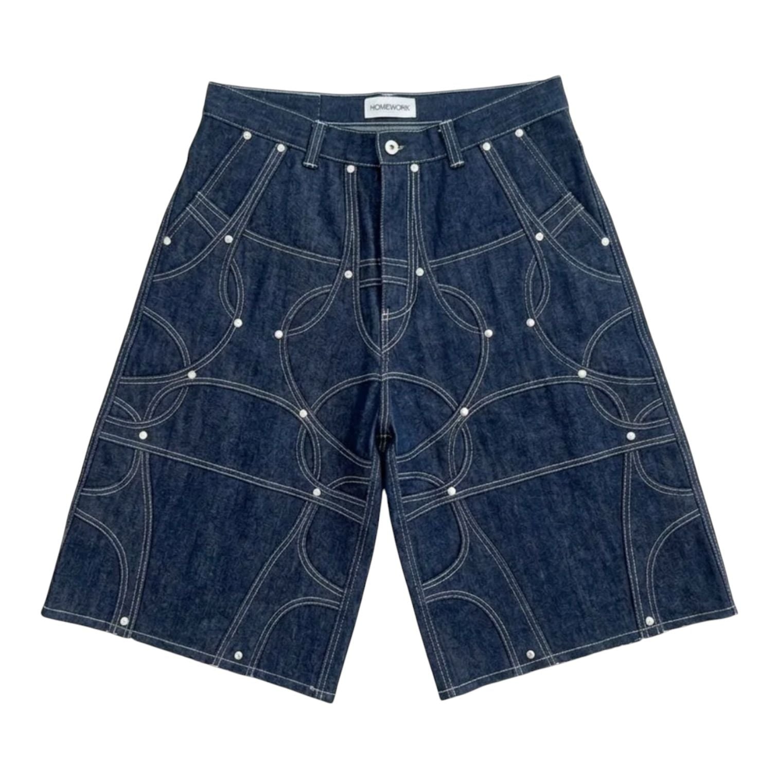 HOMEWORK Raw Denim Abstract Shorts Blue