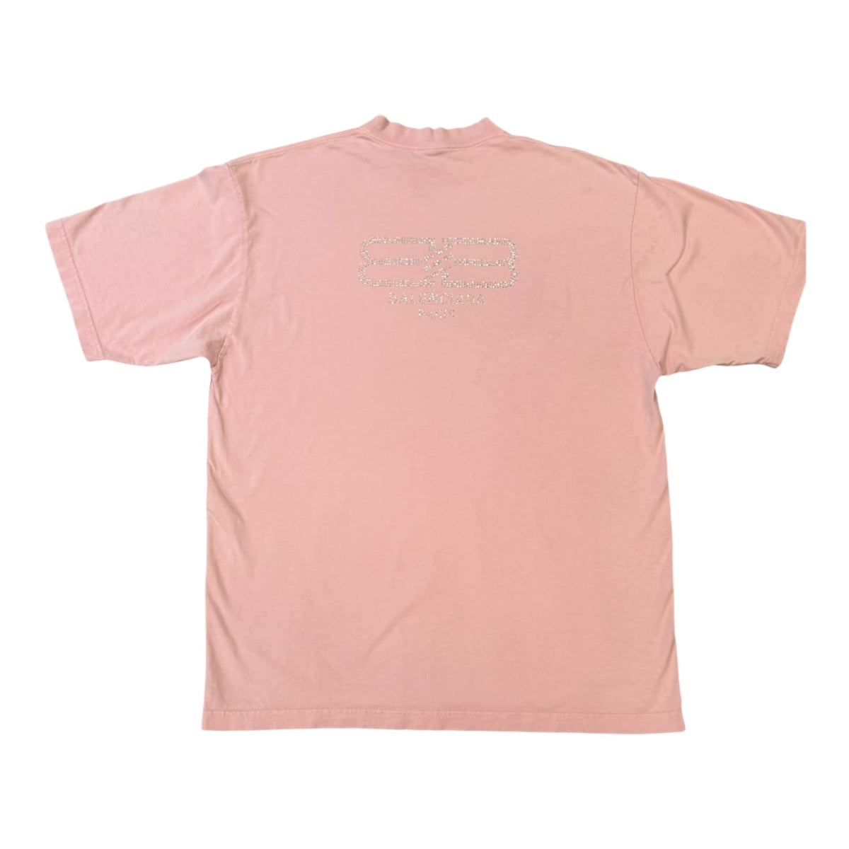 Balenciaga BB Paris Rhinestone T-shirt Pink Silver