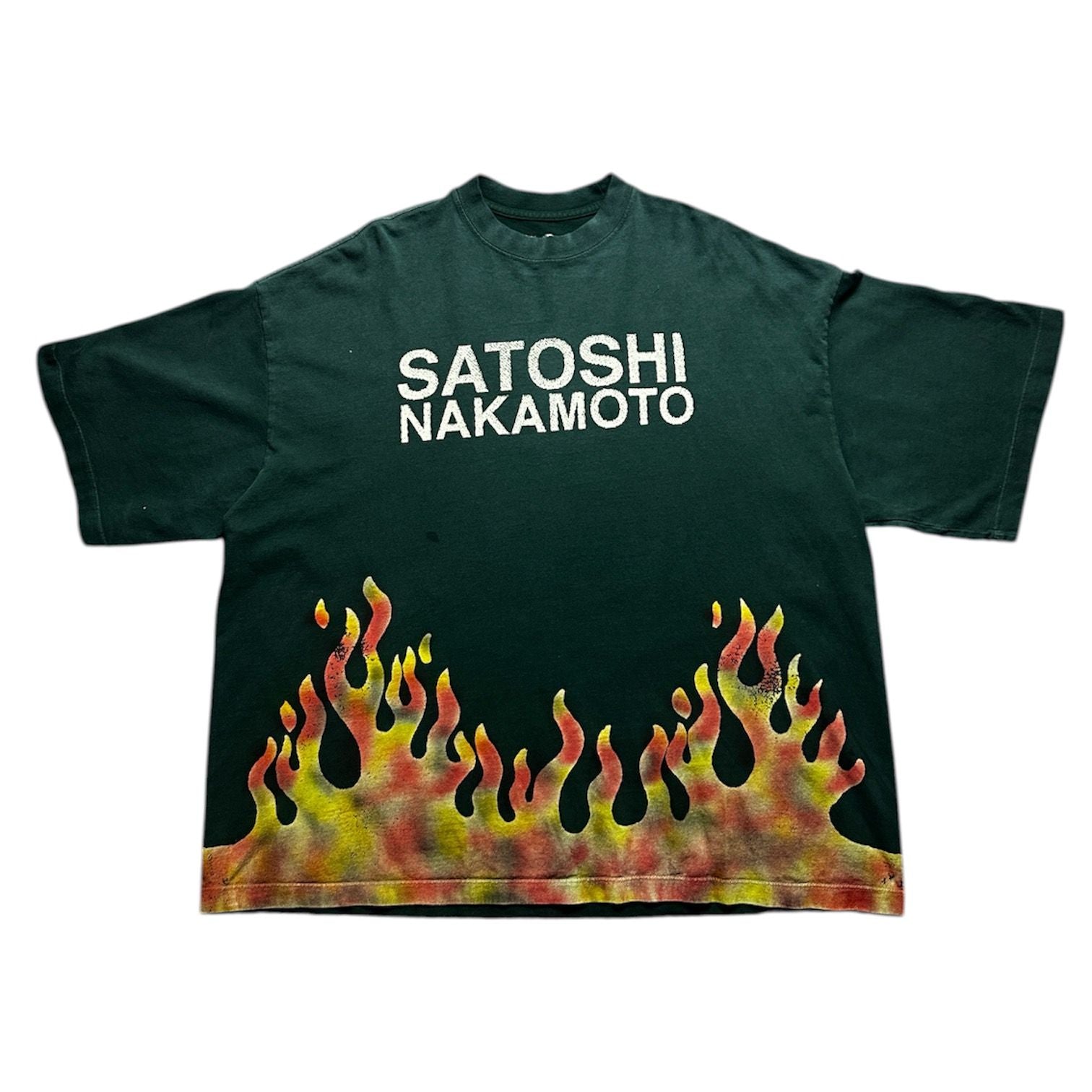 Satoshi Nakamoto Flames T-Shirt Green