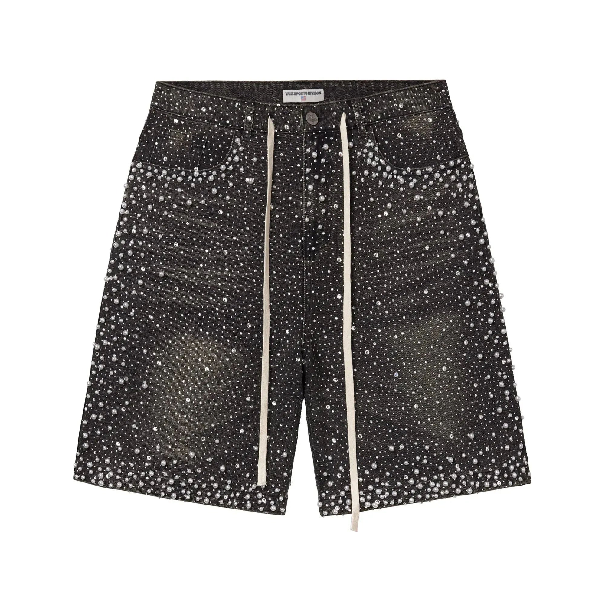Vale Forever Rain Storm Rhinestone Jean Shorts Black