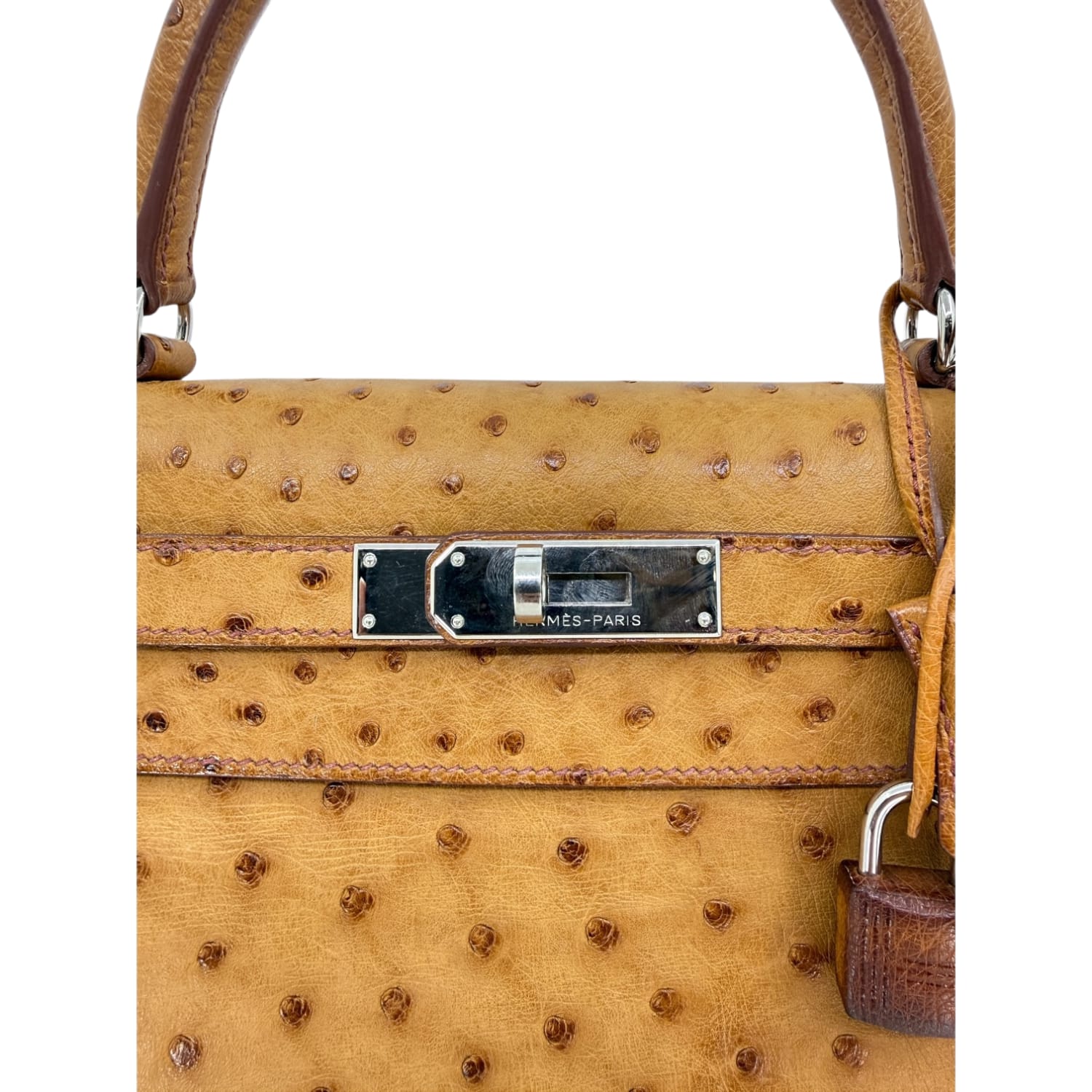 Hermes Kelly 28 Sellier Cognac Ostrich with Palladium Hardware