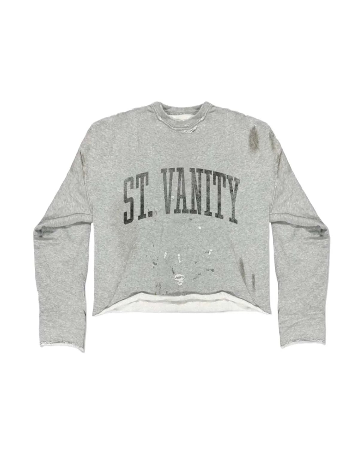 Saint Vanity Black Badgers Distressed Crewneck Grey