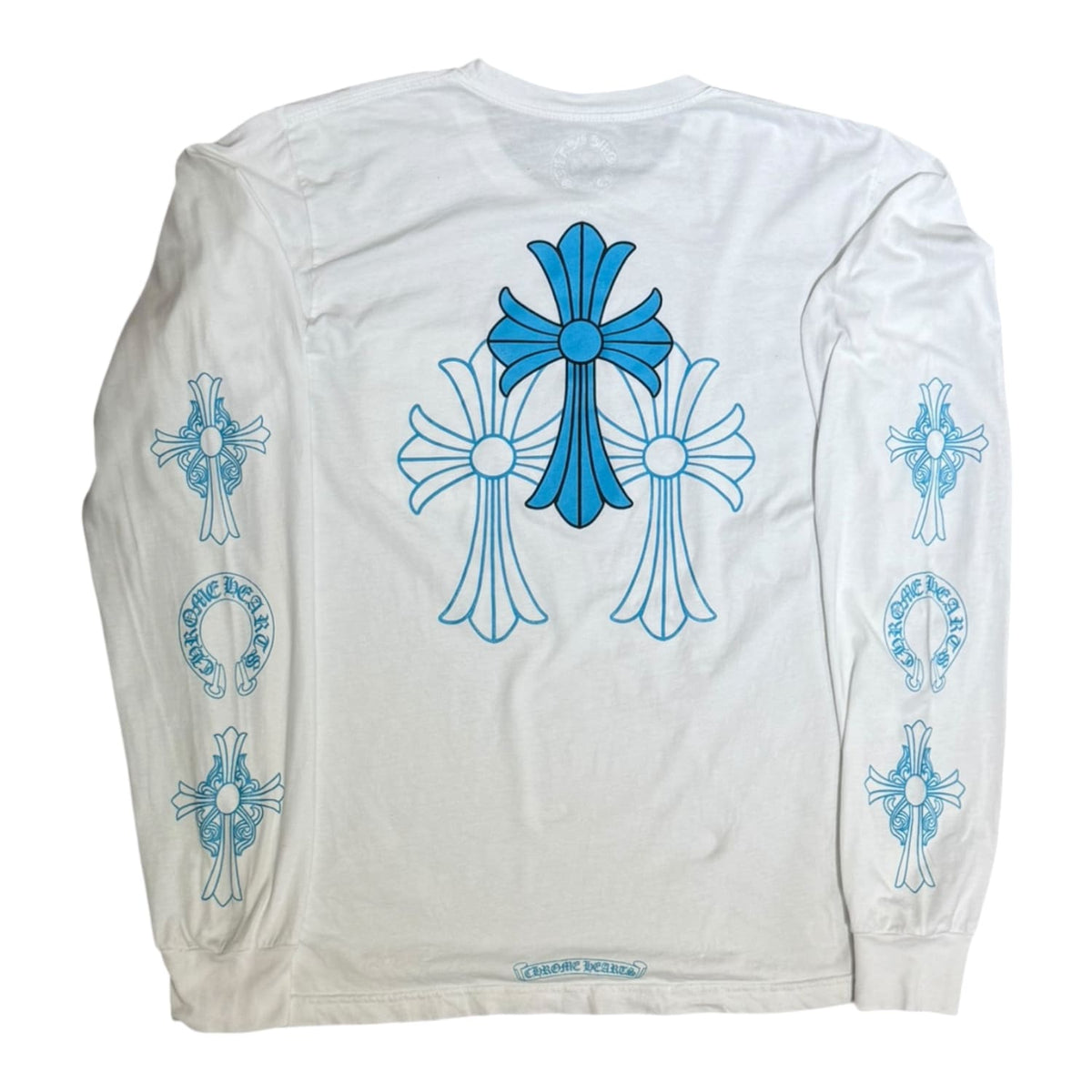 Chrome Hearts Blue Triple Cross Logo L/S T-Shirt White