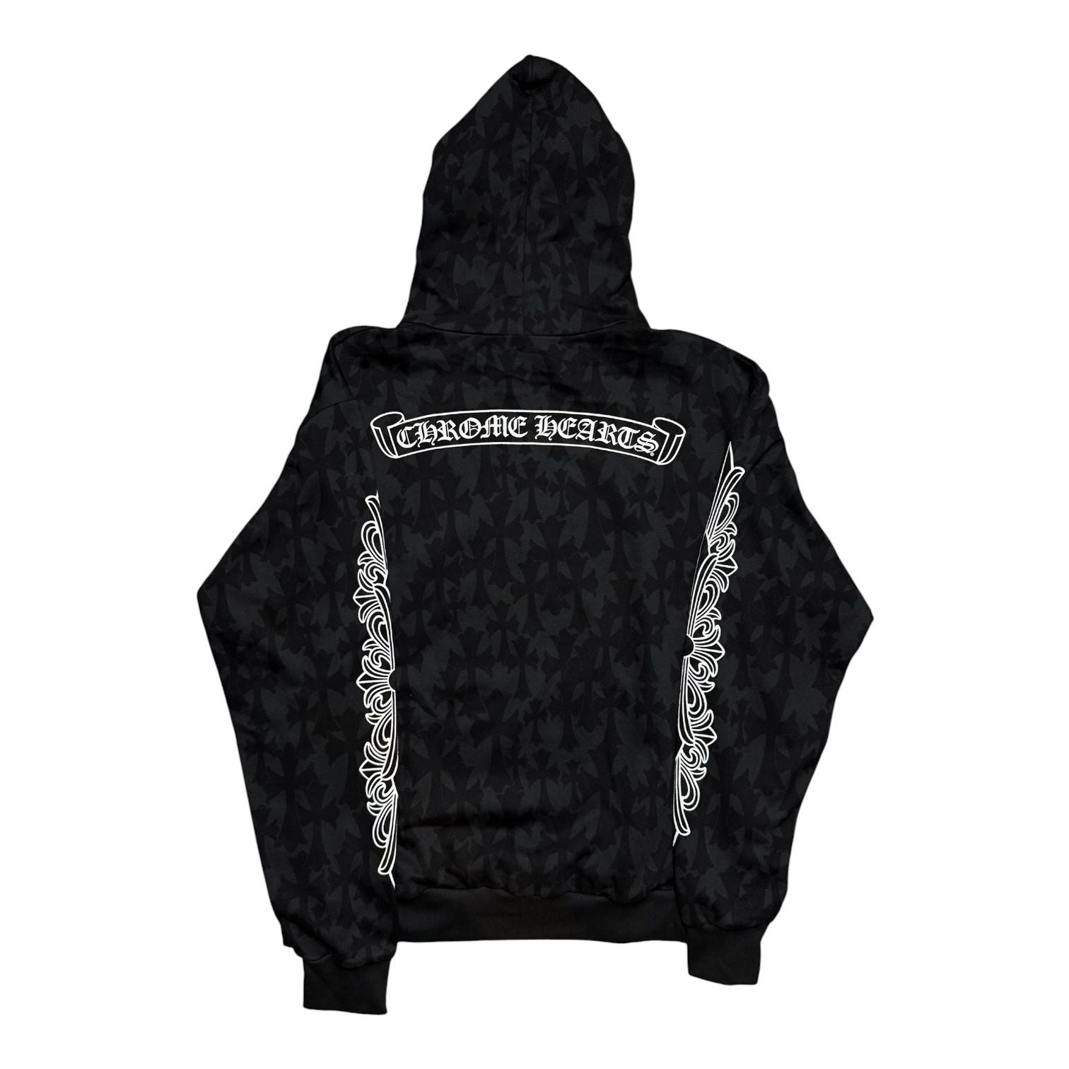 Chrome Hearts Floral Cemetery Monogram Scroll Logo Hoodie Black