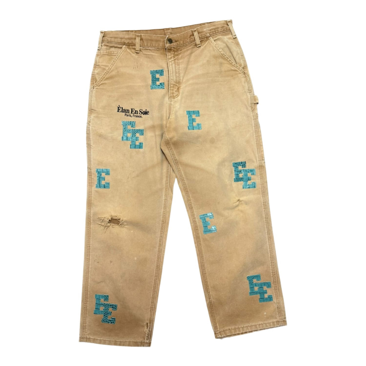 Èlan En Soie Carhartt Pants Green Crocodile Leather Patch